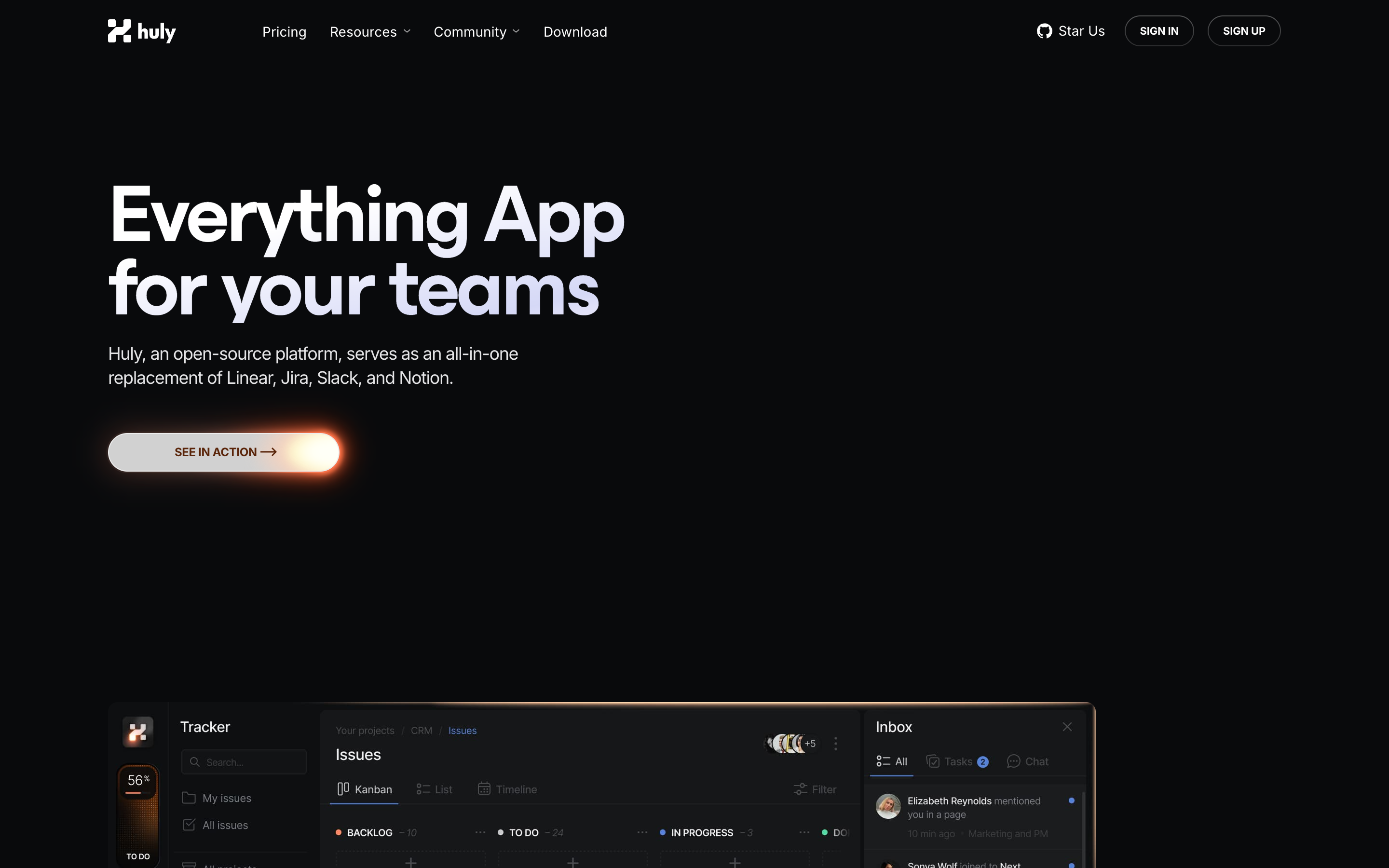 Huly website screenshot