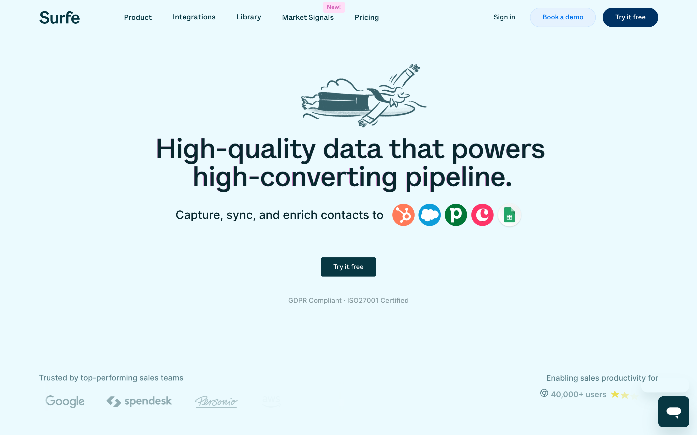 Surfe website screenshot