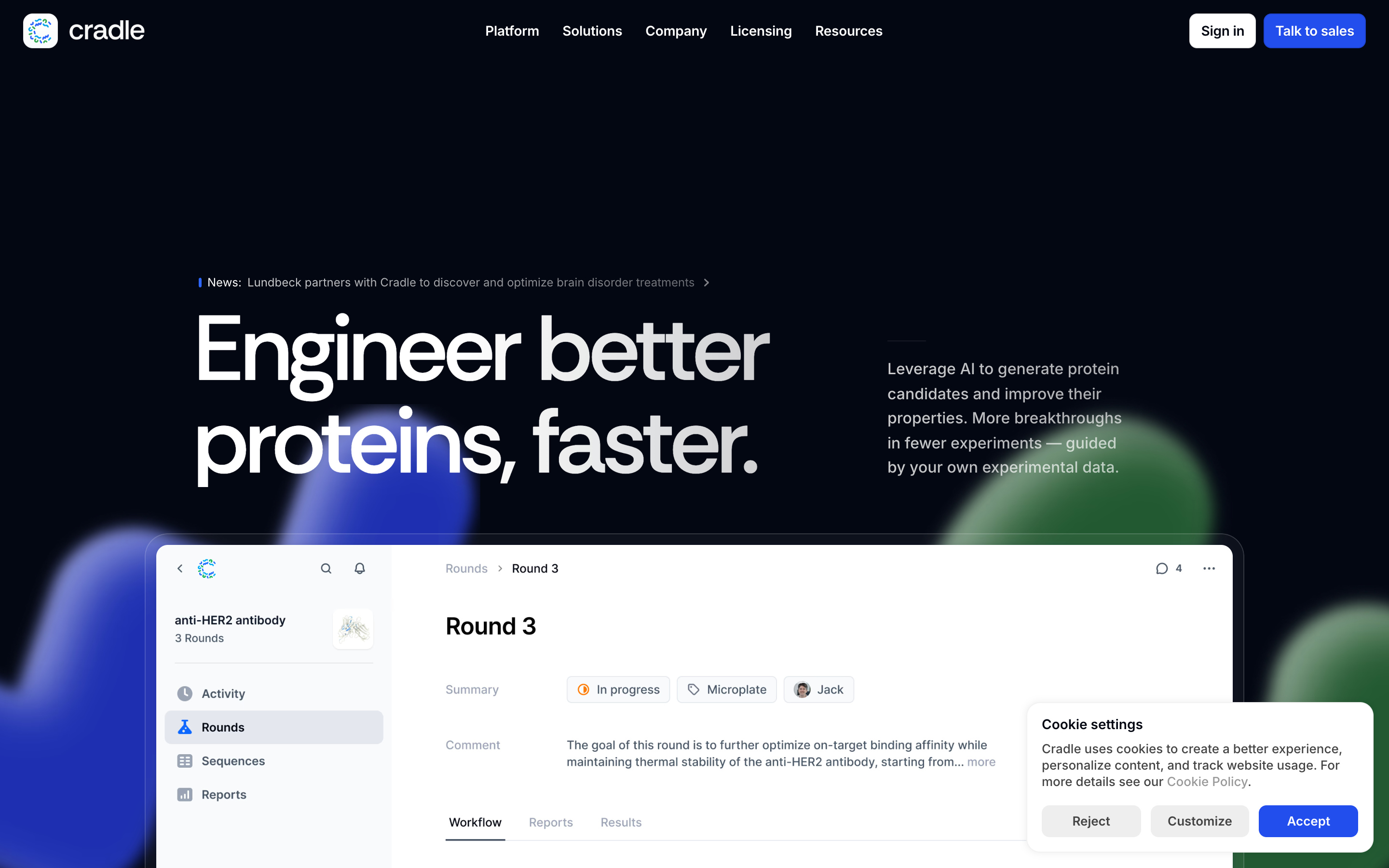 Cradle website screenshot