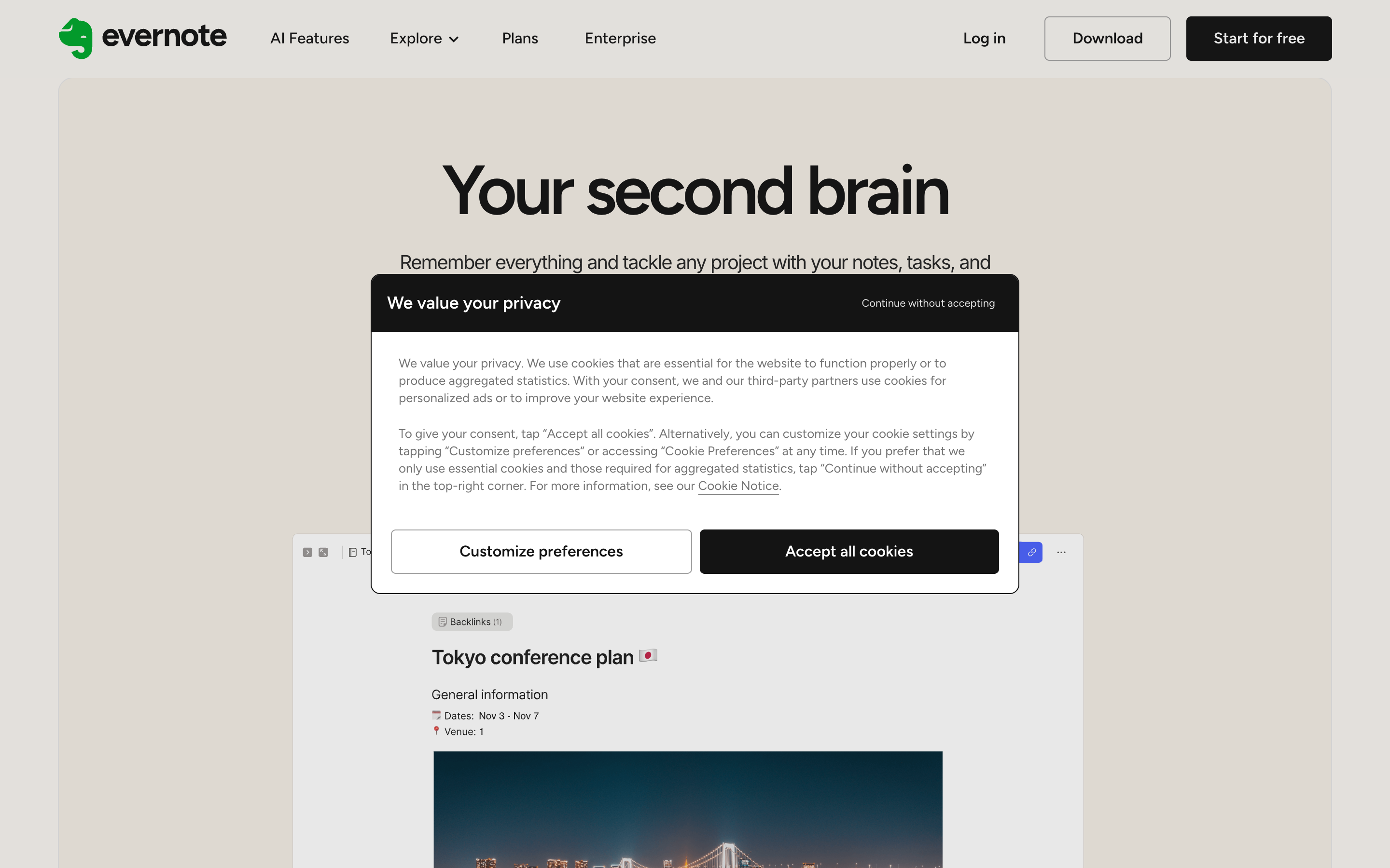 Evernote website screenshot