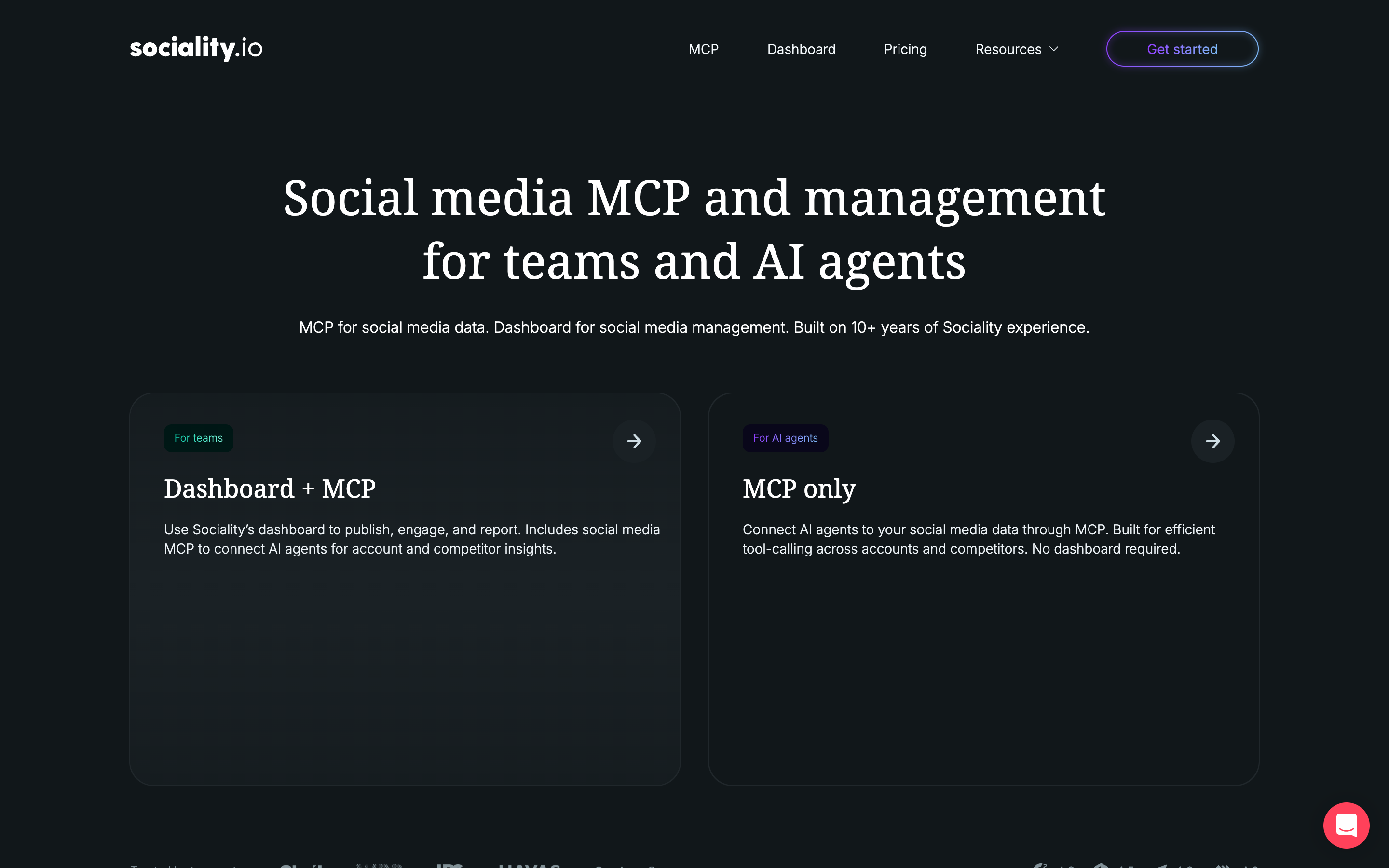 Sociality website screenshot