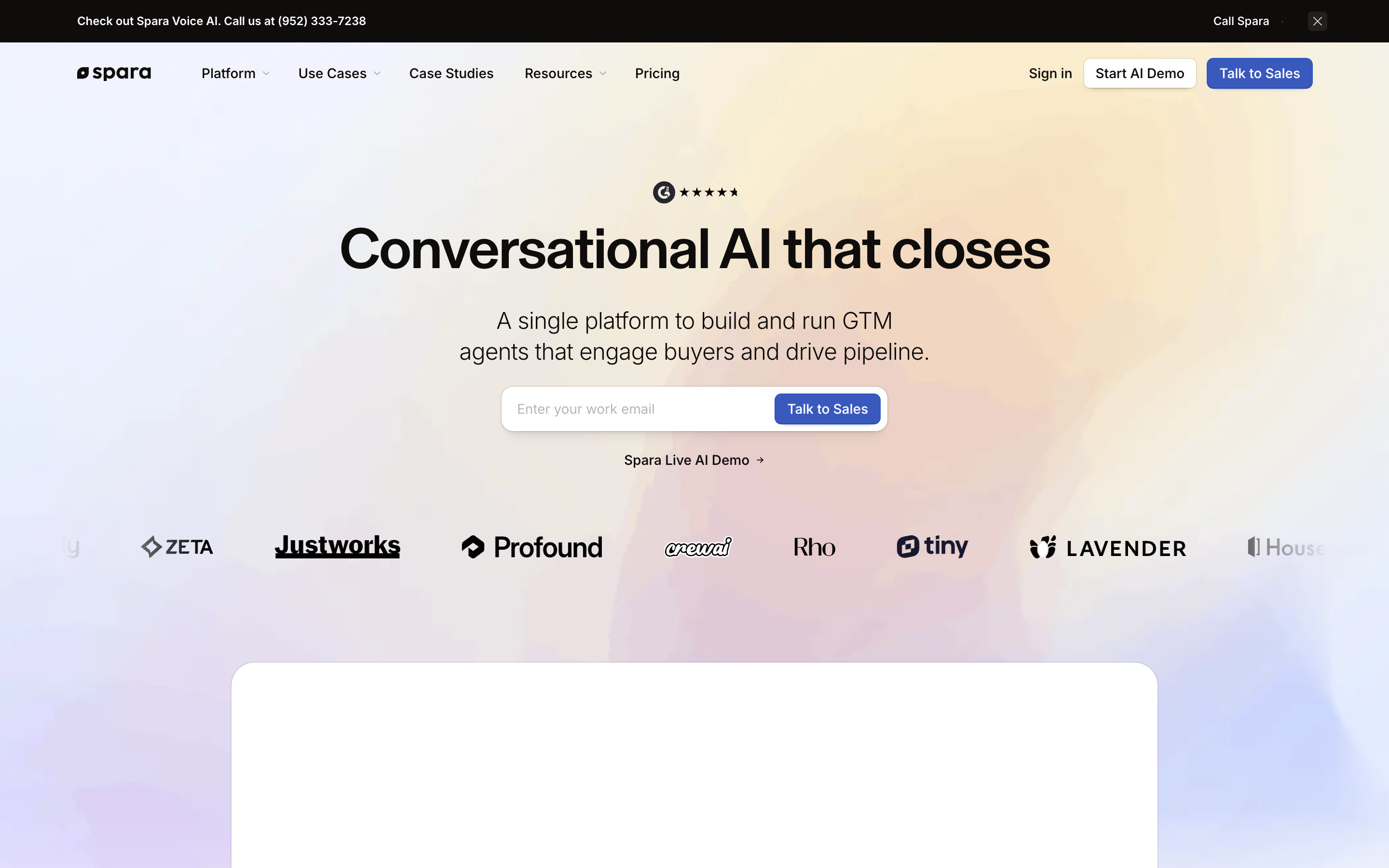 Spara website screenshot