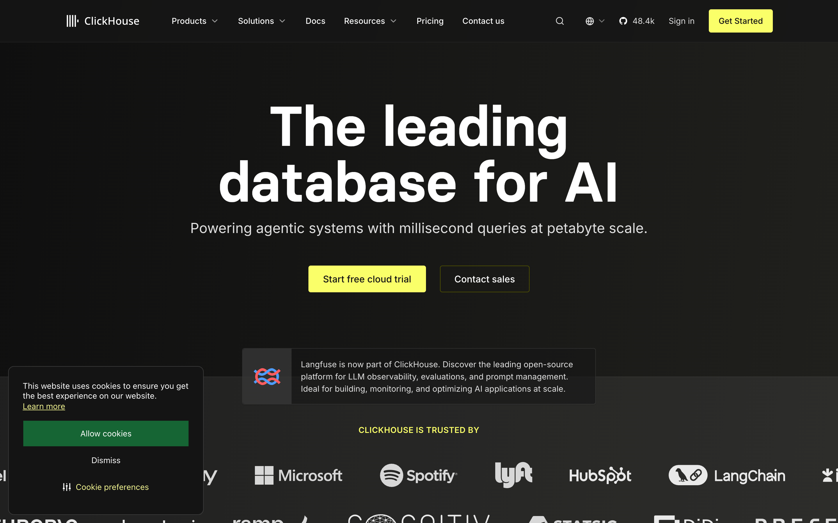 Clickhouse website screenshot