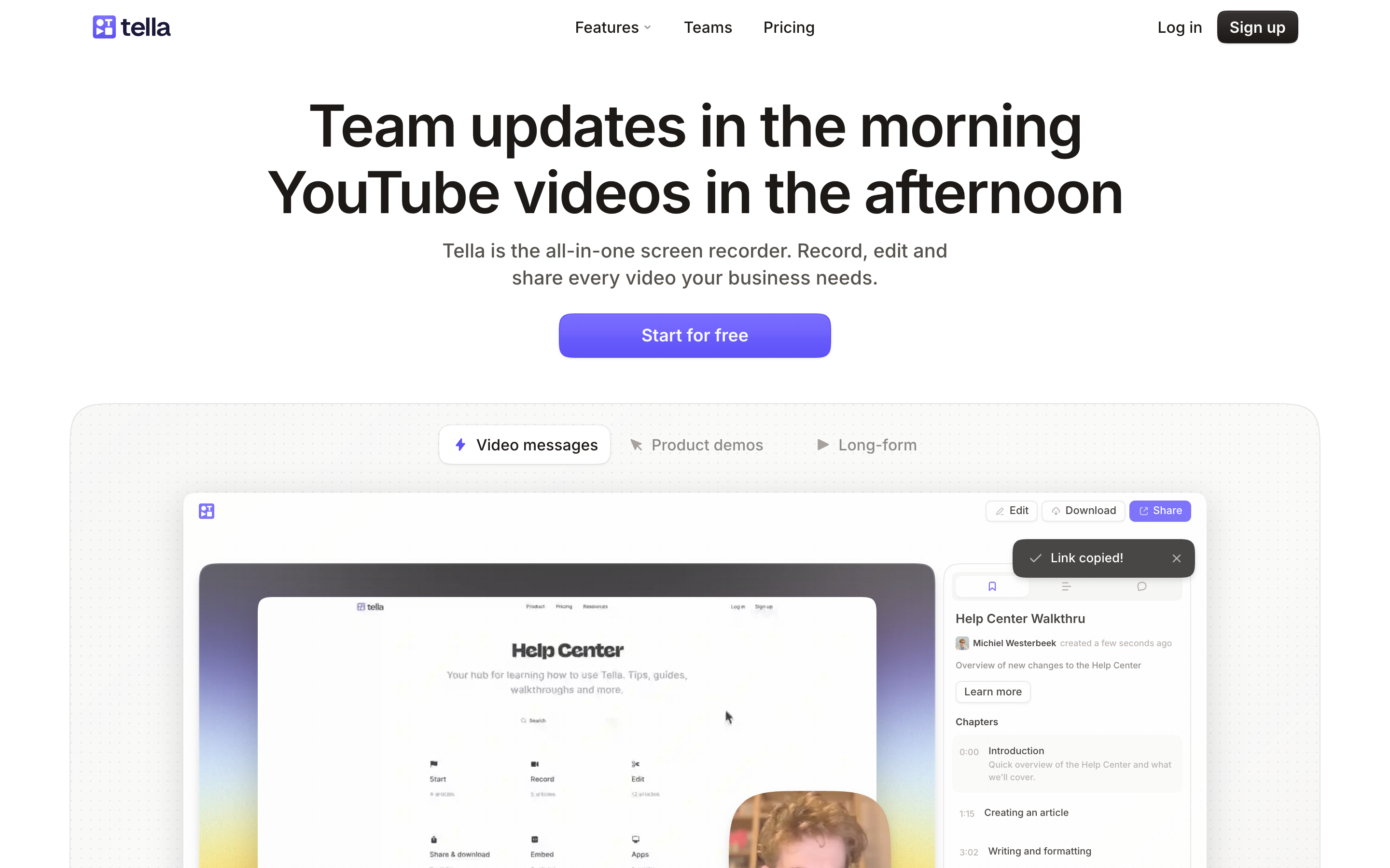 Tella website screenshot