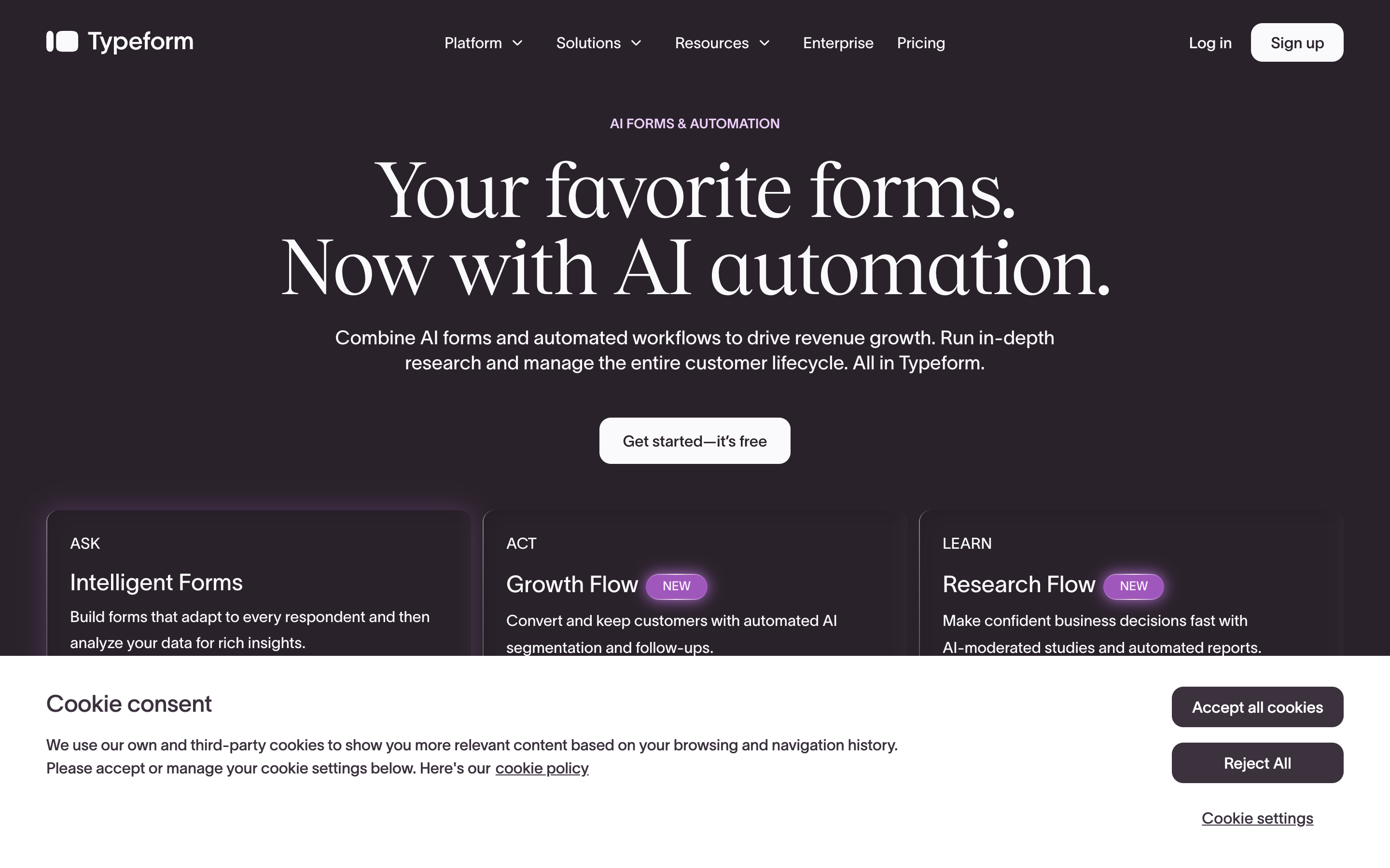 Typeform website screenshot