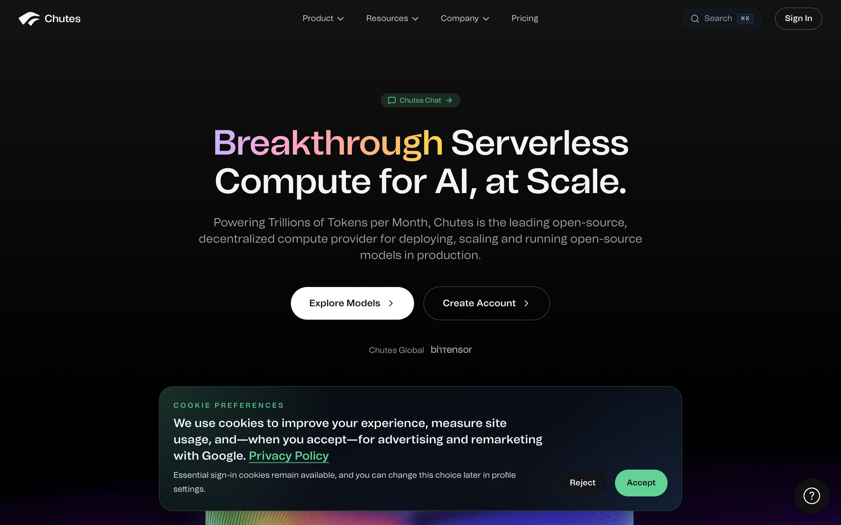 Chutes AI website screenshot