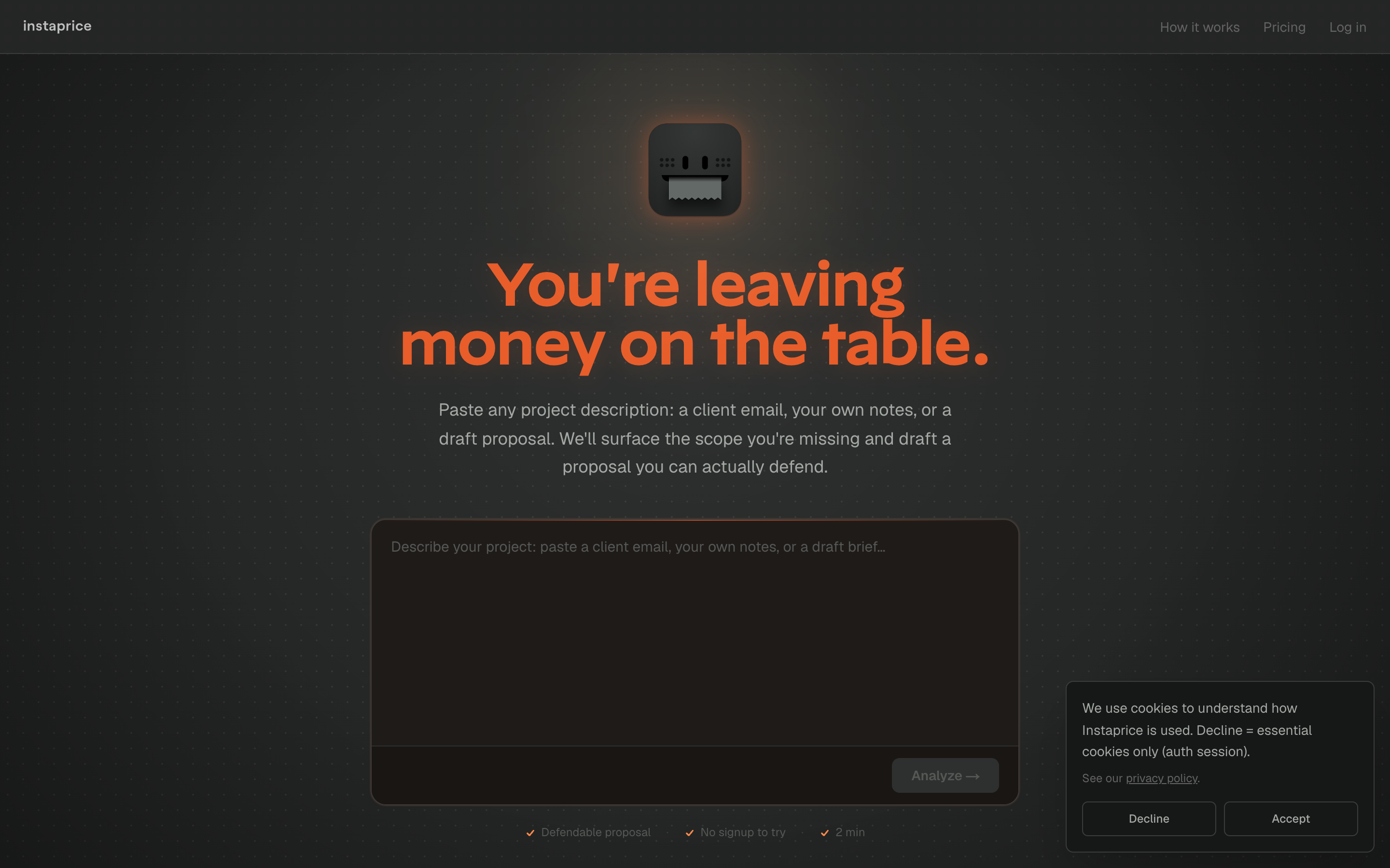 Instaprice website screenshot