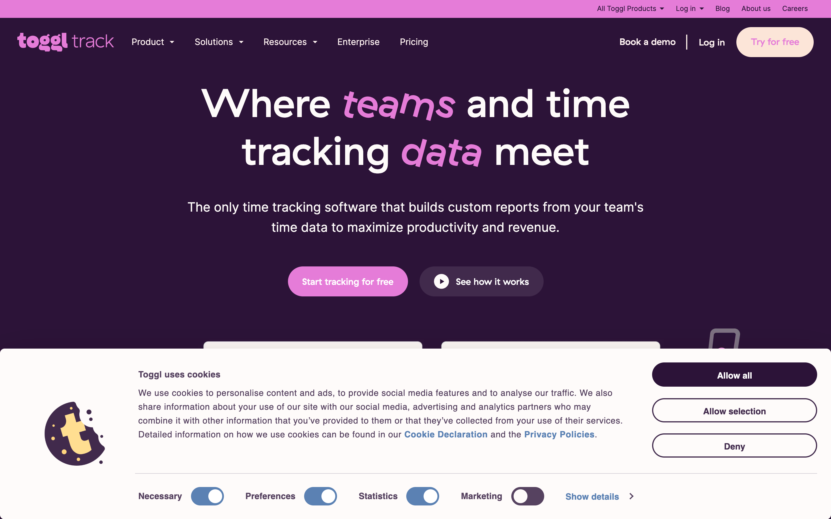 Toggl website screenshot