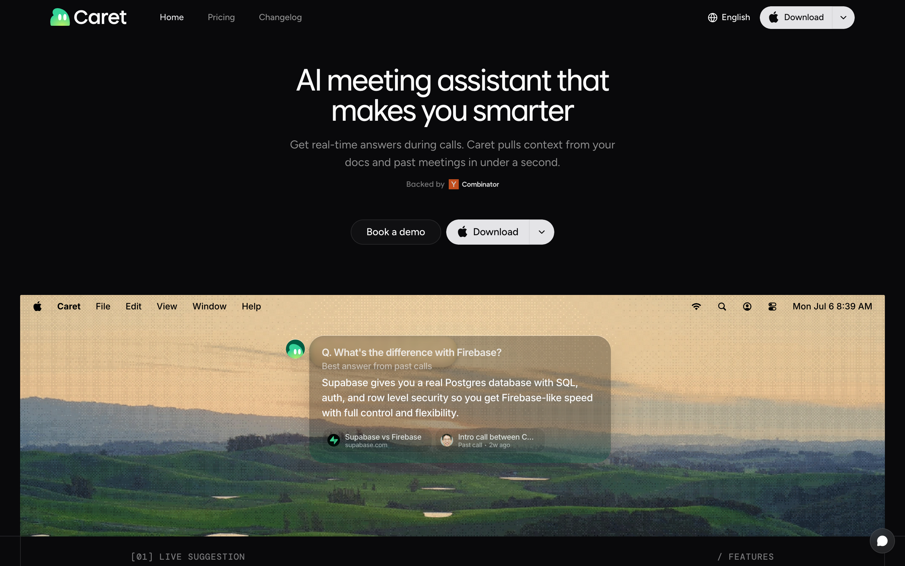 Caret website screenshot