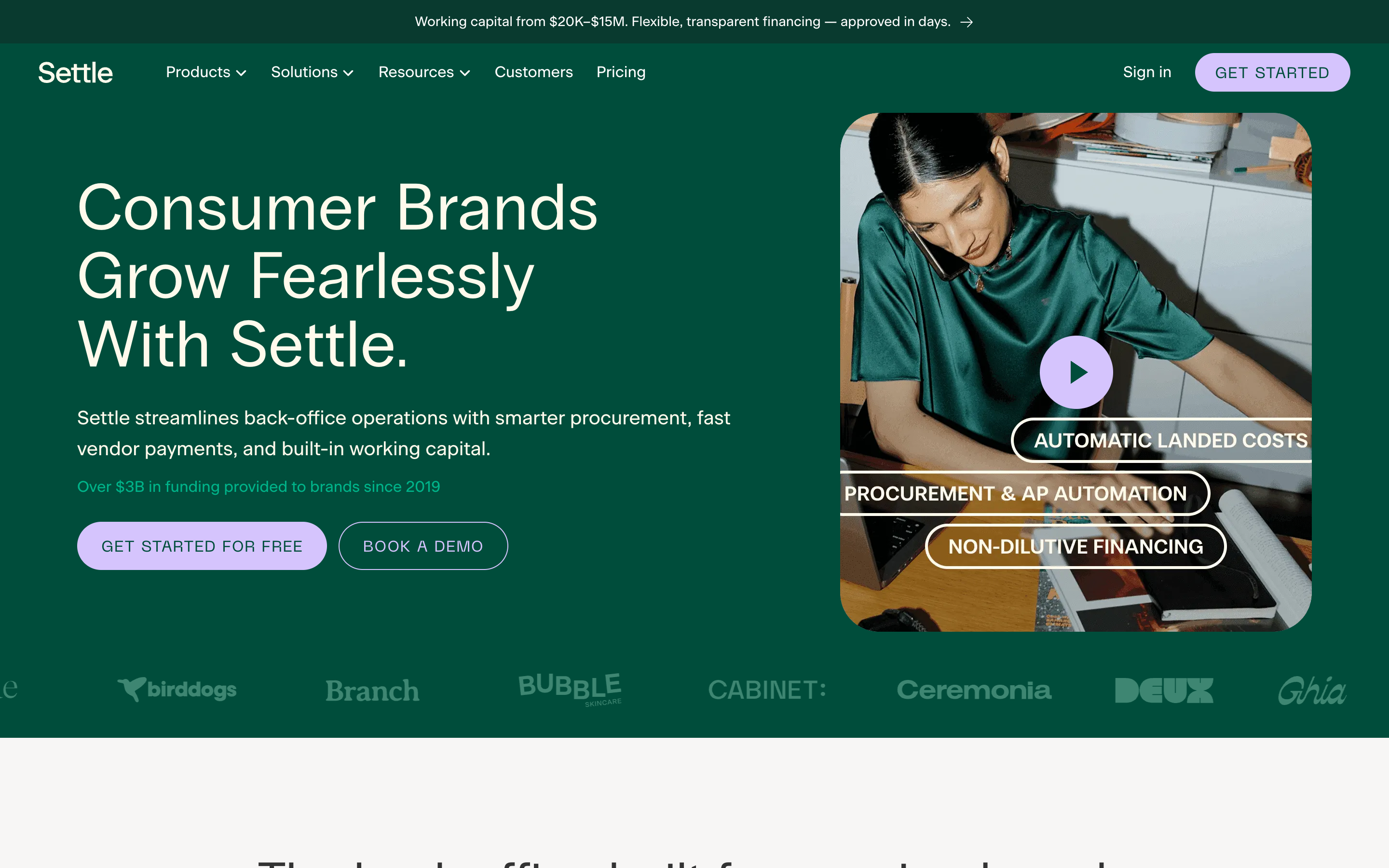 Settle website screenshot