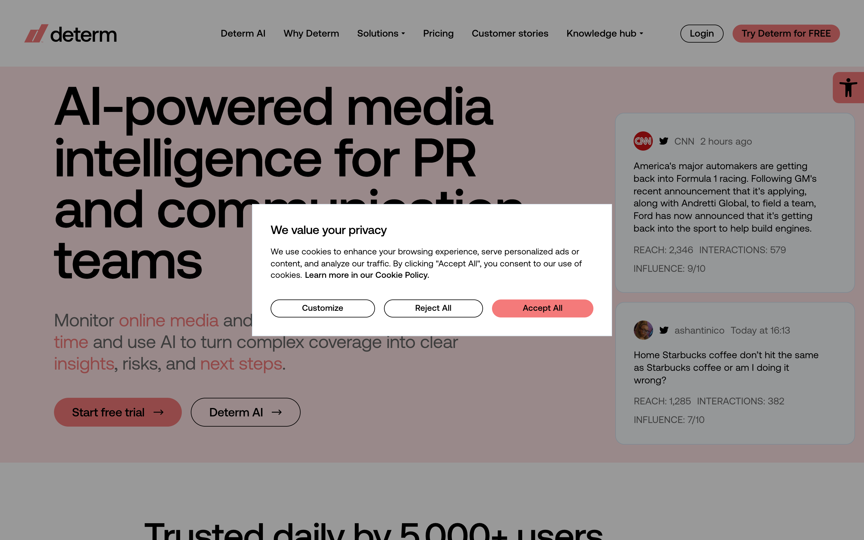 Determ website screenshot