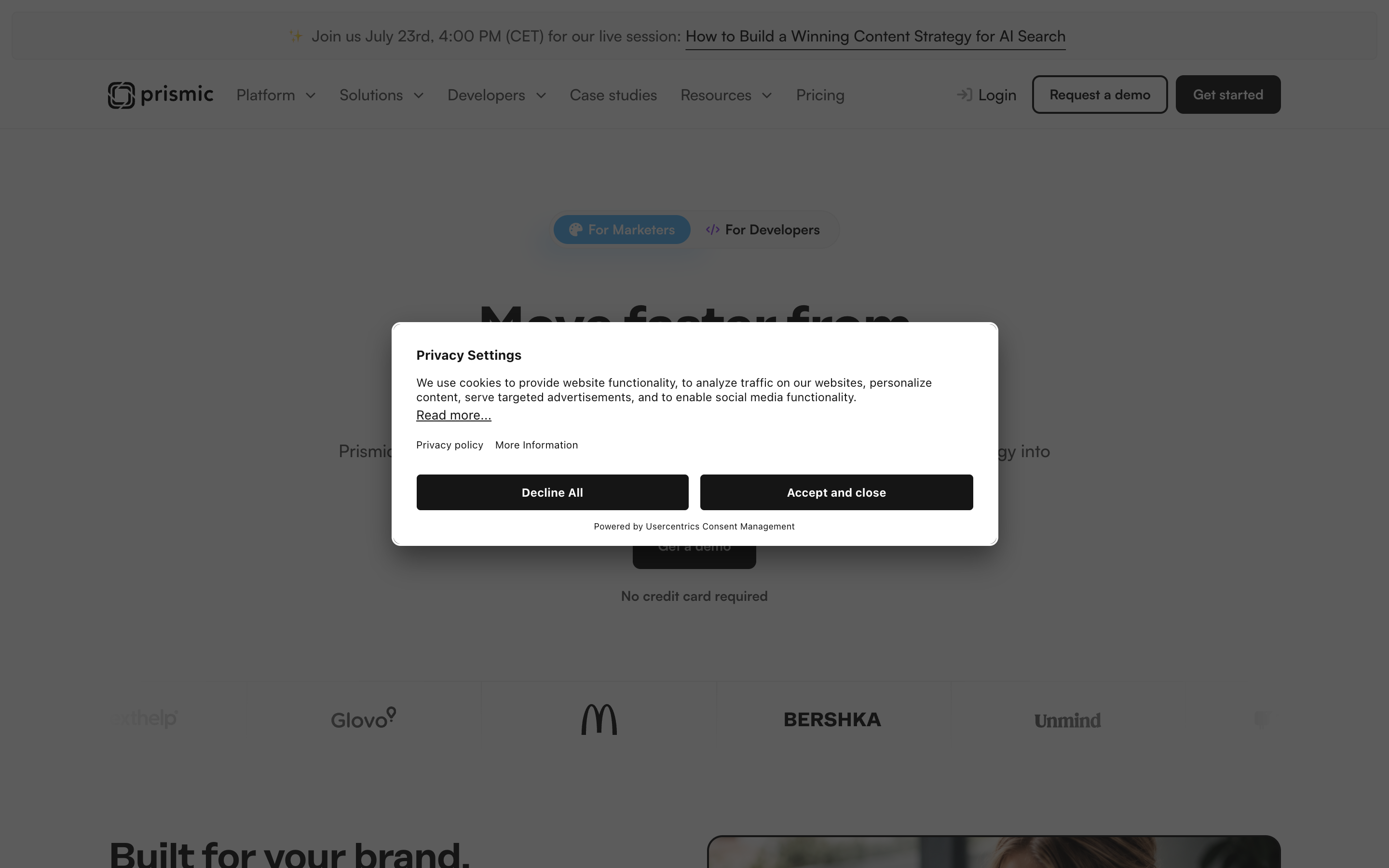 Prismic website screenshot