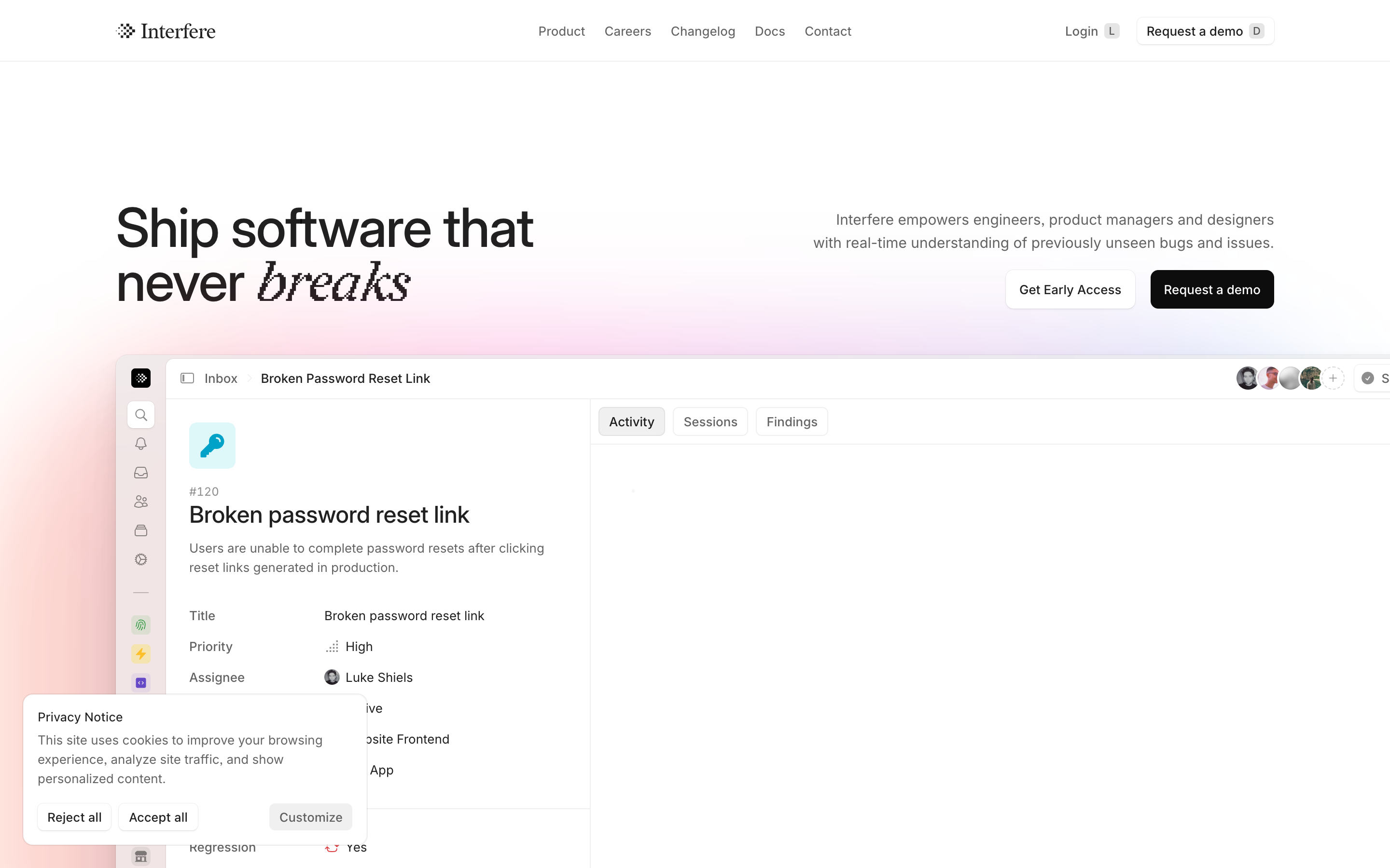 Interfere website screenshot