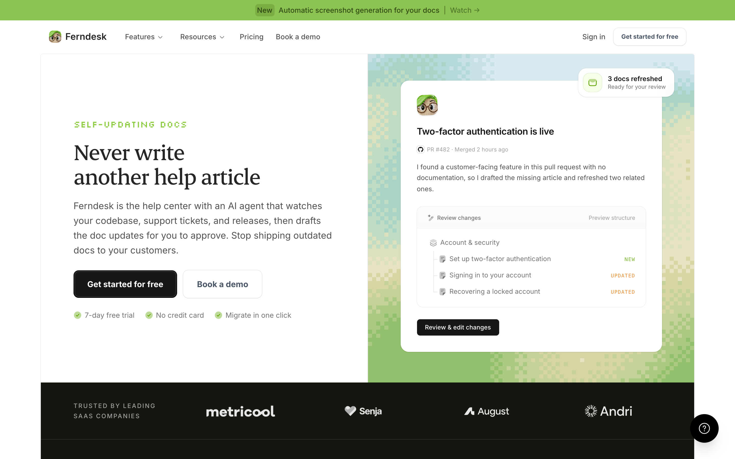 Ferndesk website screenshot