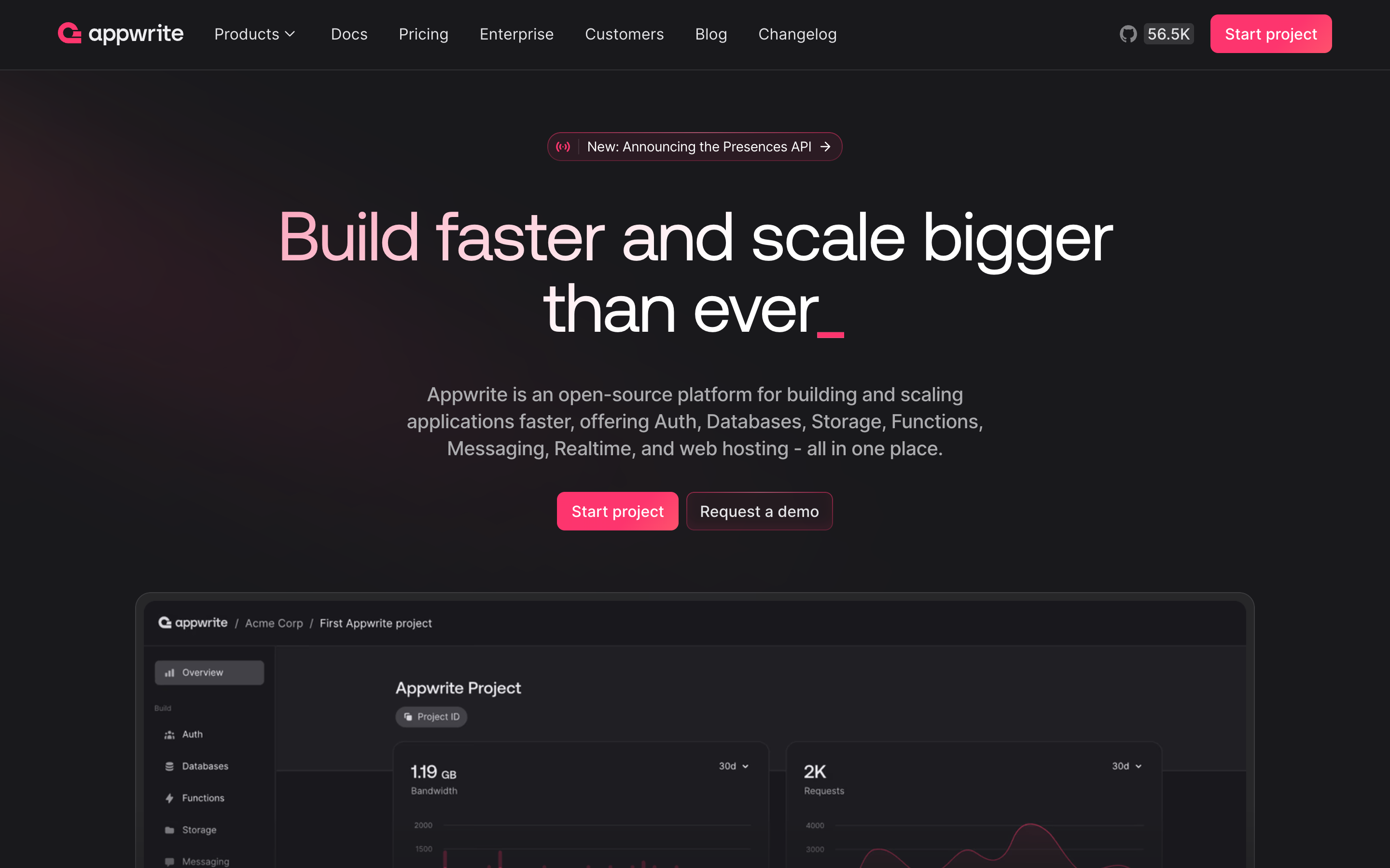 Appwrite website screenshot