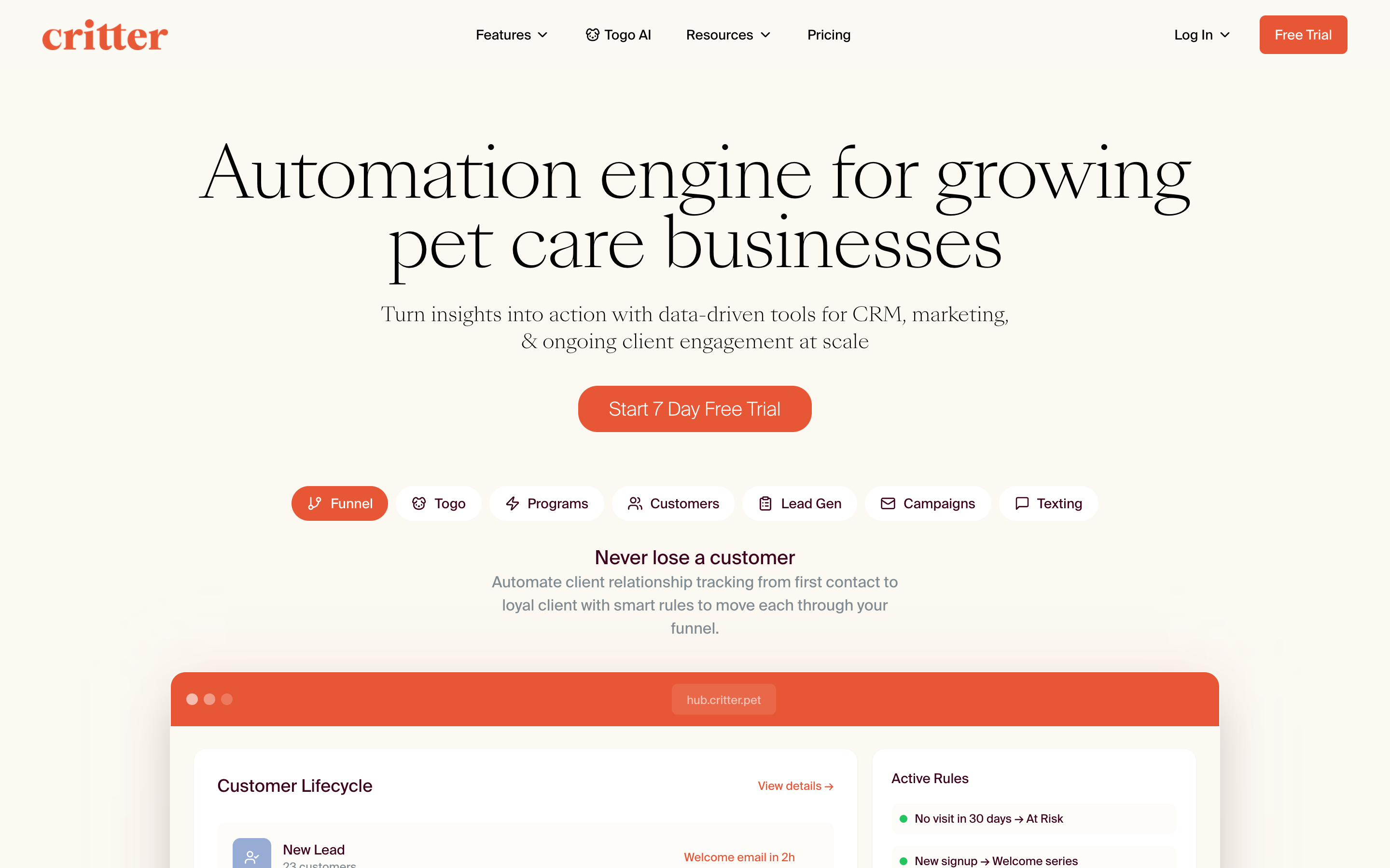 Critter website screenshot