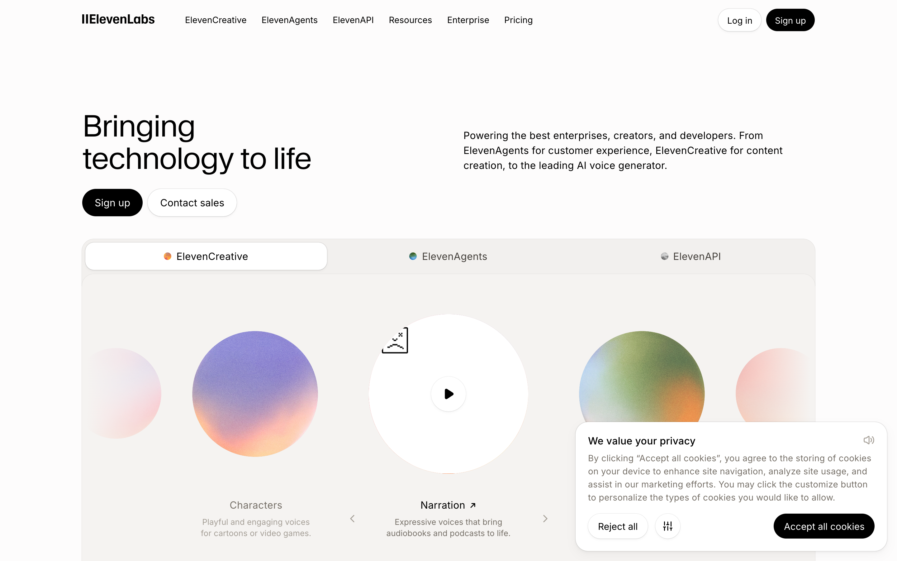 ElevenLabs website screenshot