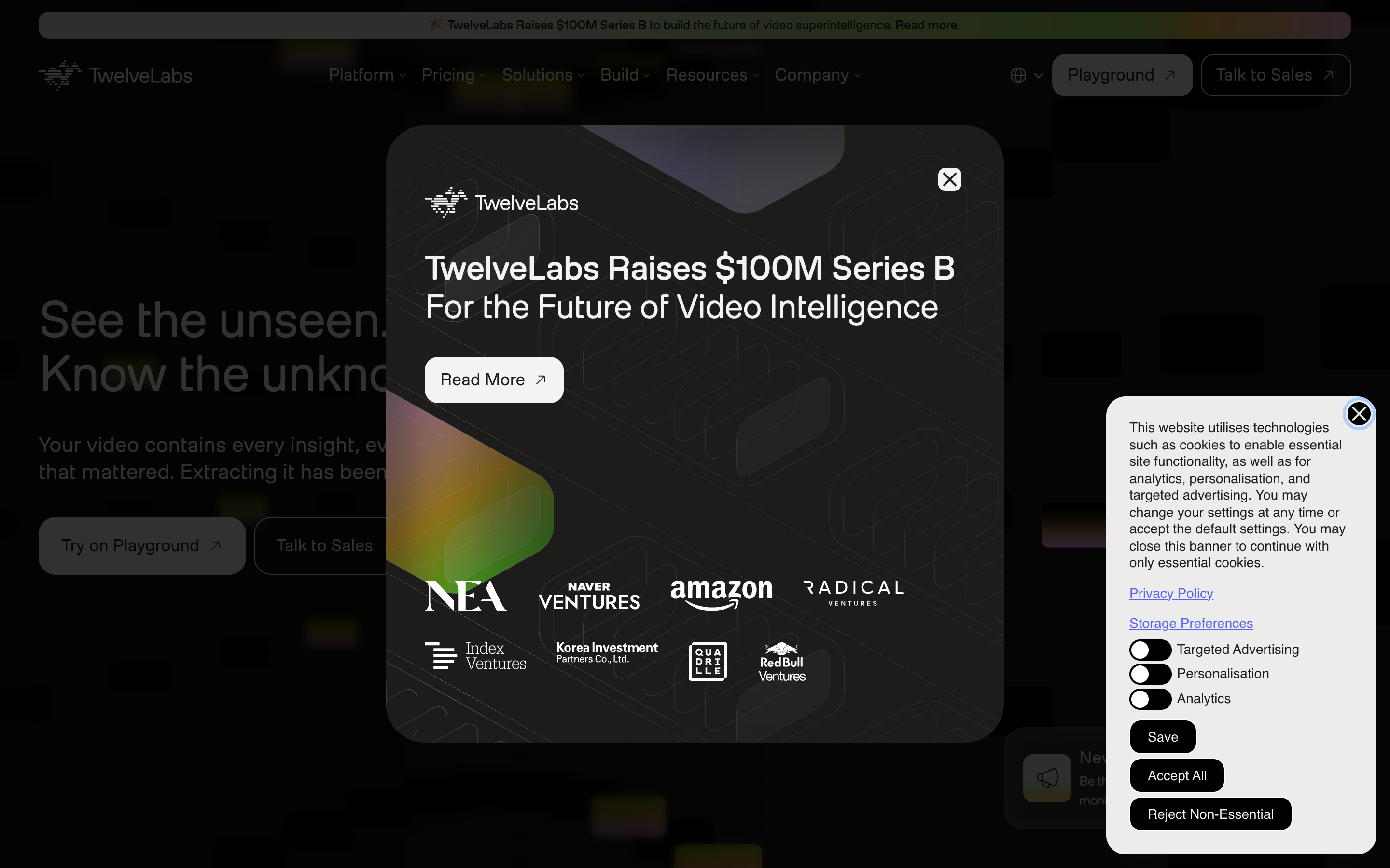 Twelve Labs website screenshot