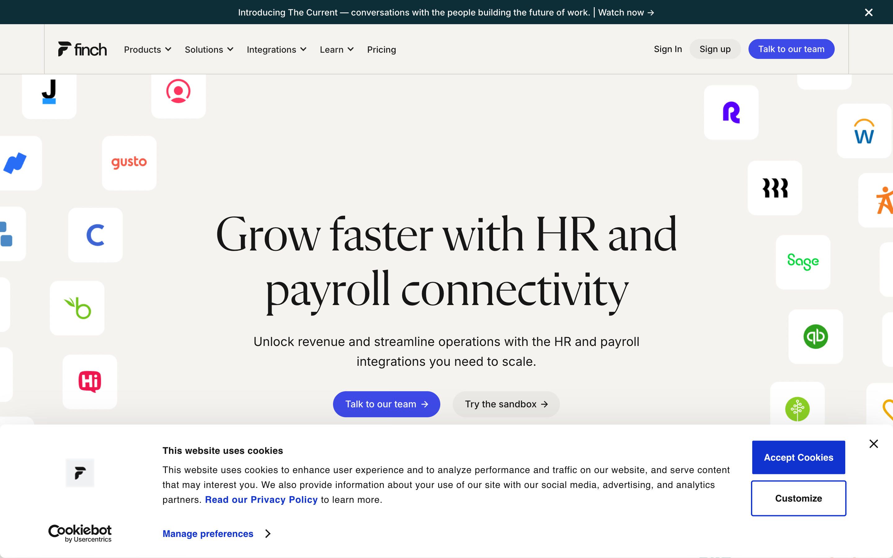 Finch website screenshot