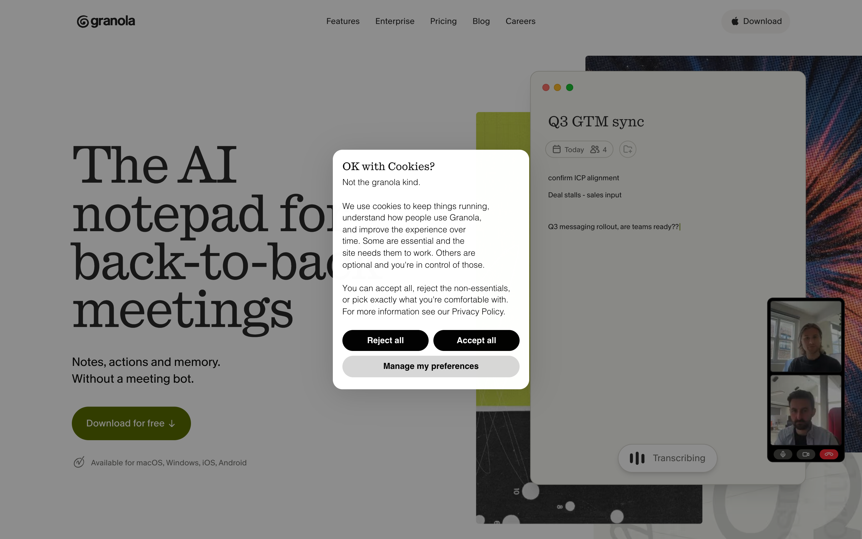 Granola website screenshot