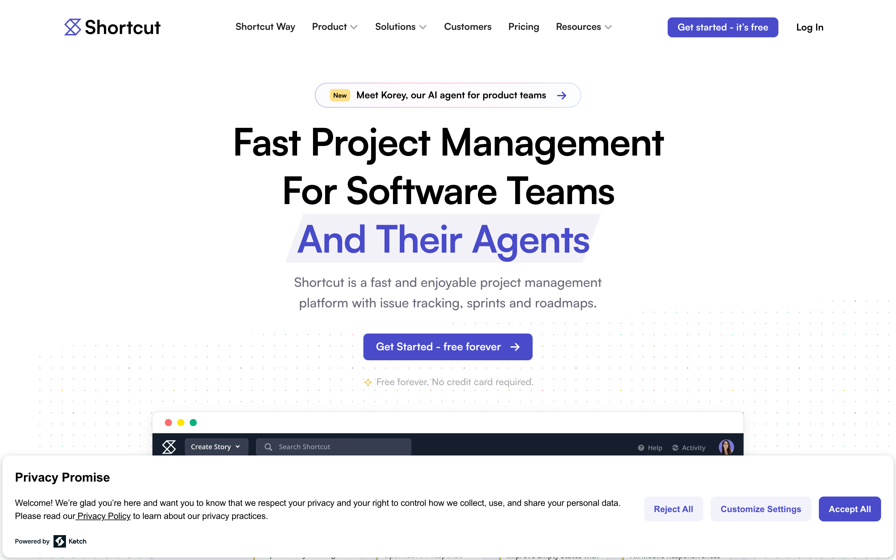 Shortcut website screenshot