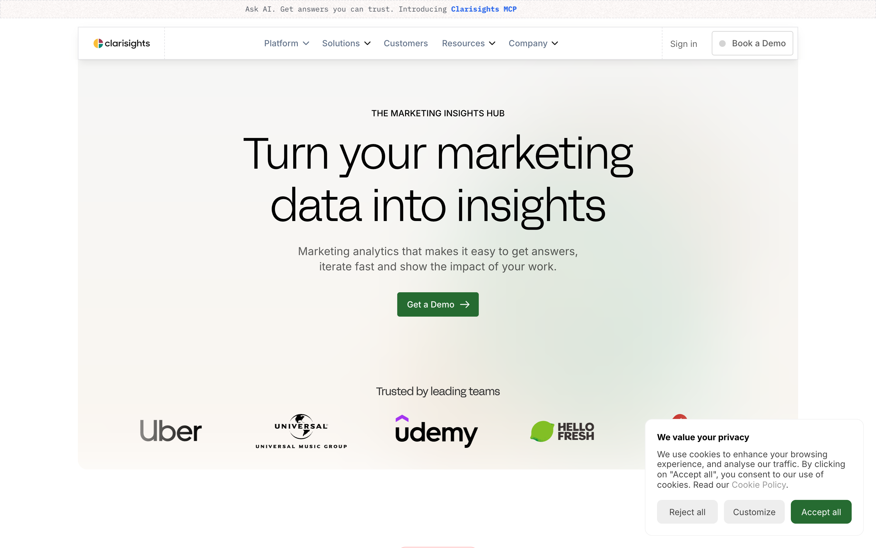 Clarisights website screenshot