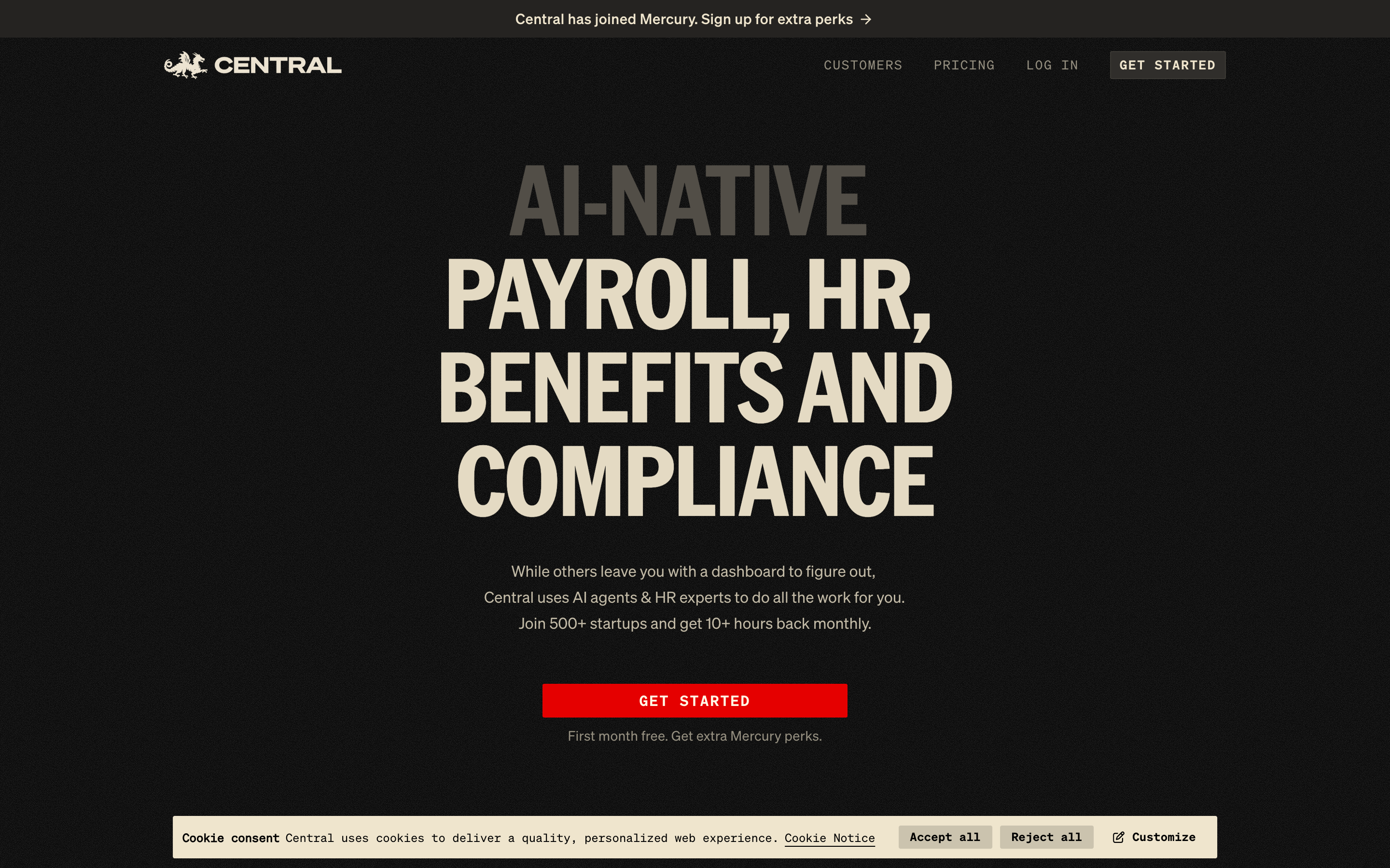Central HQ website screenshot
