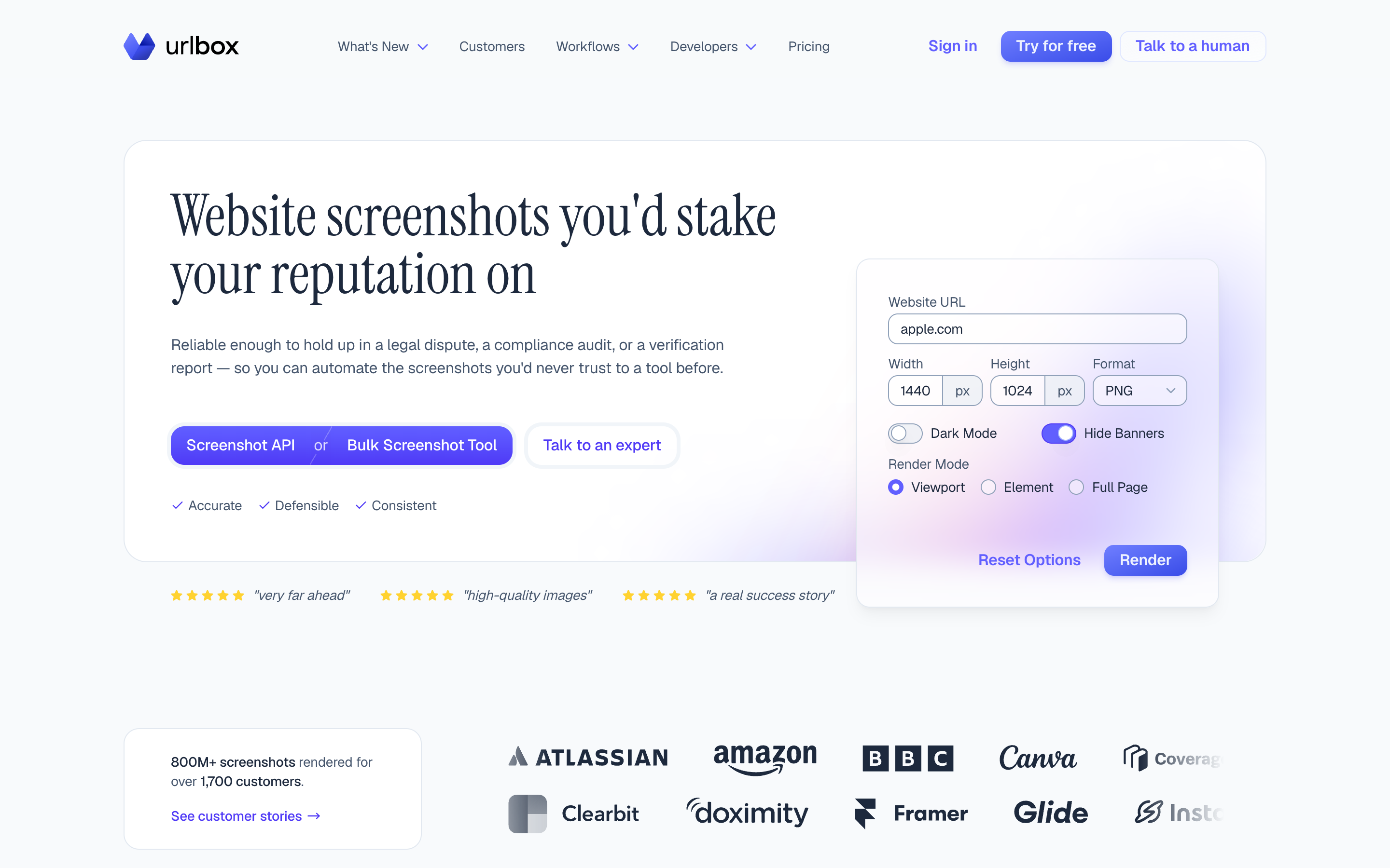 Urlbox website screenshot
