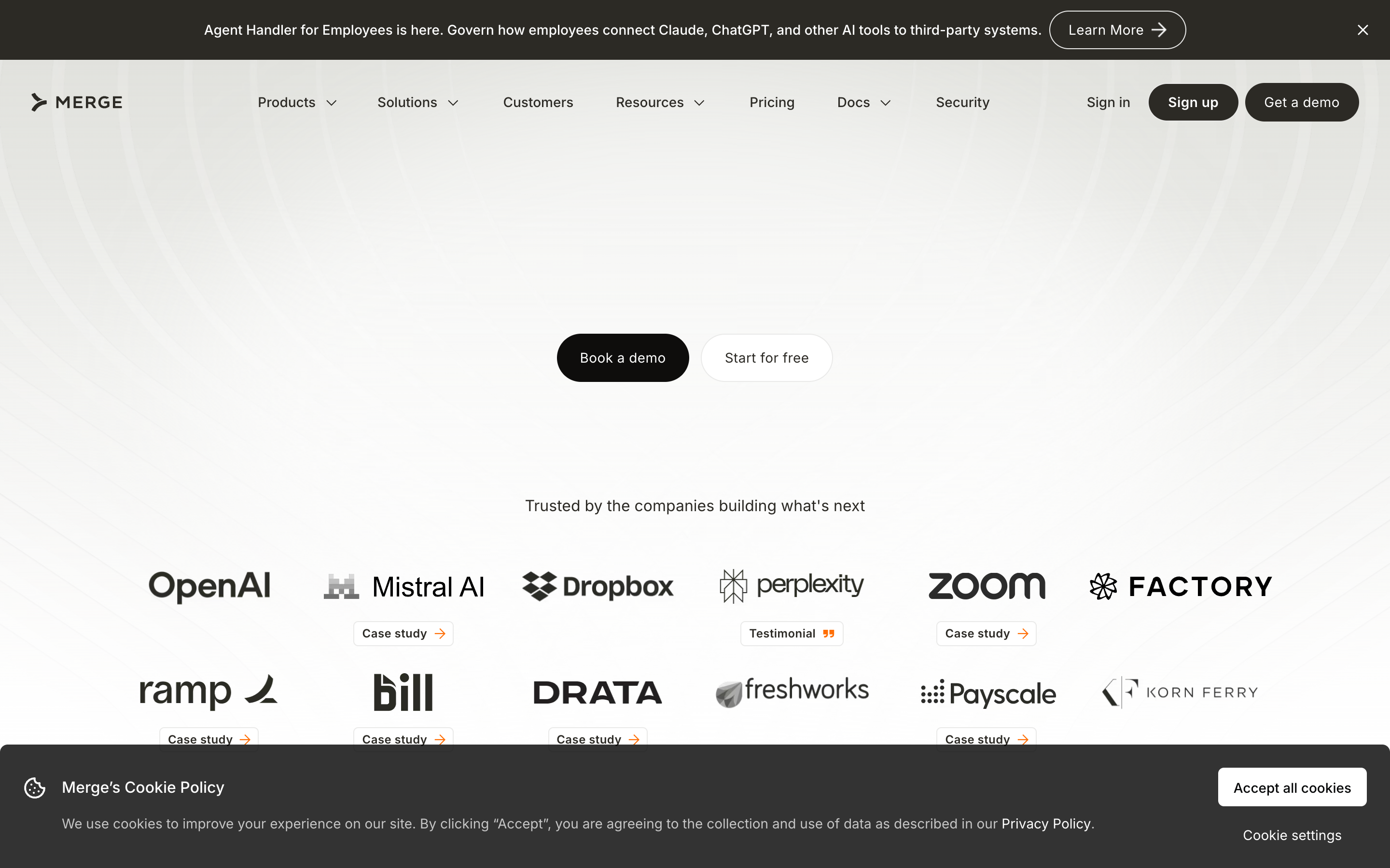 Merge website screenshot