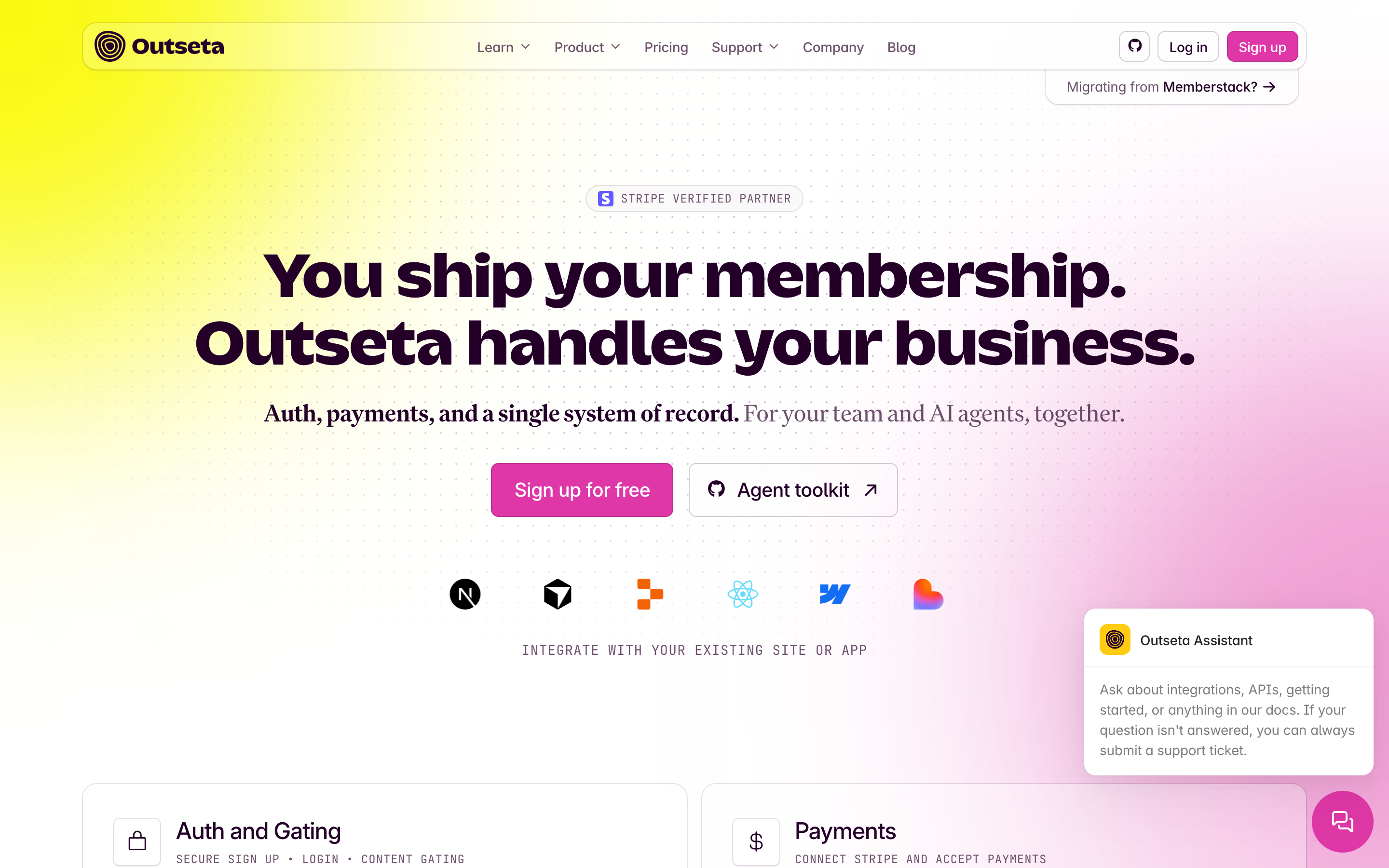 Outseta website screenshot