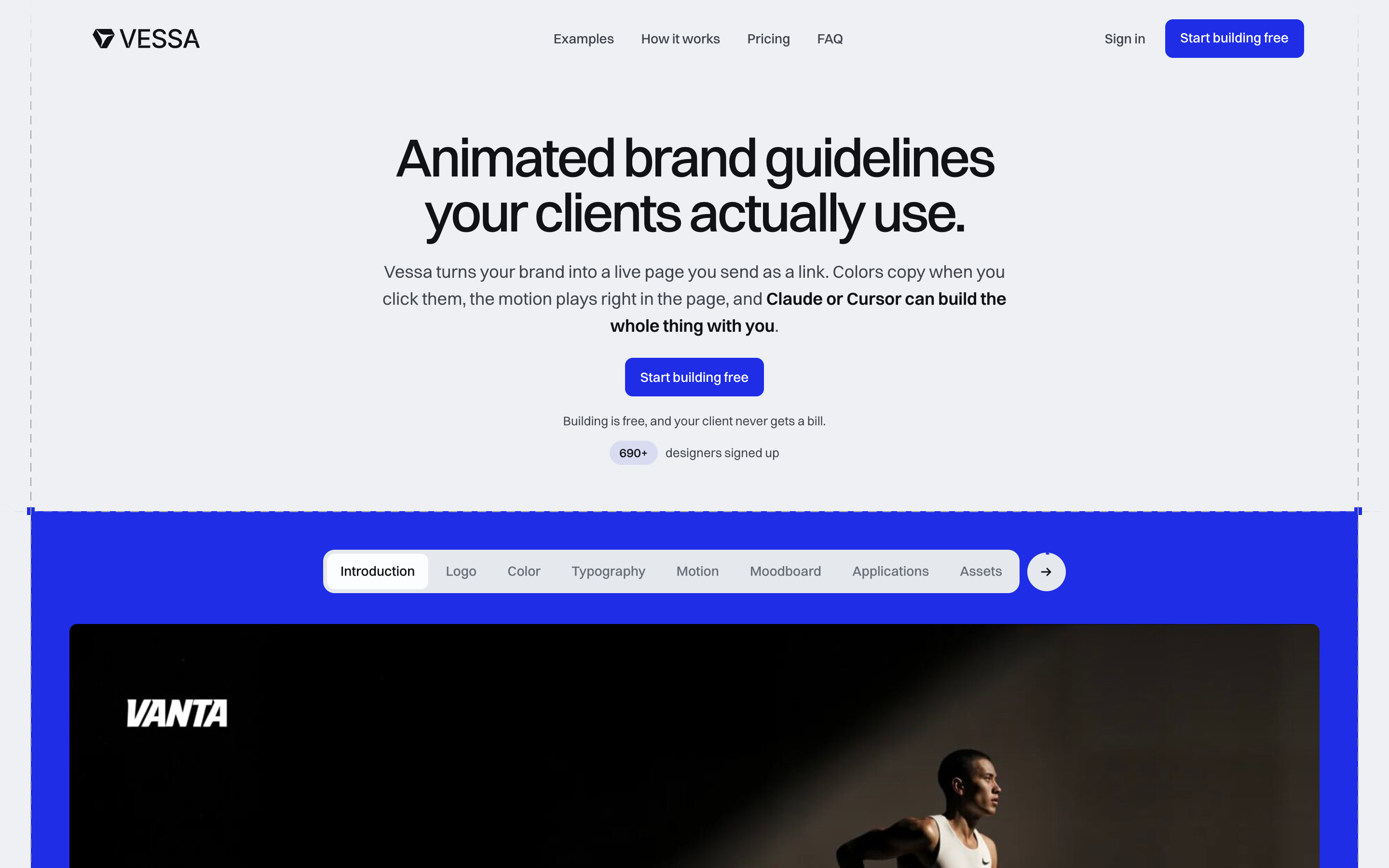 Vessa website screenshot