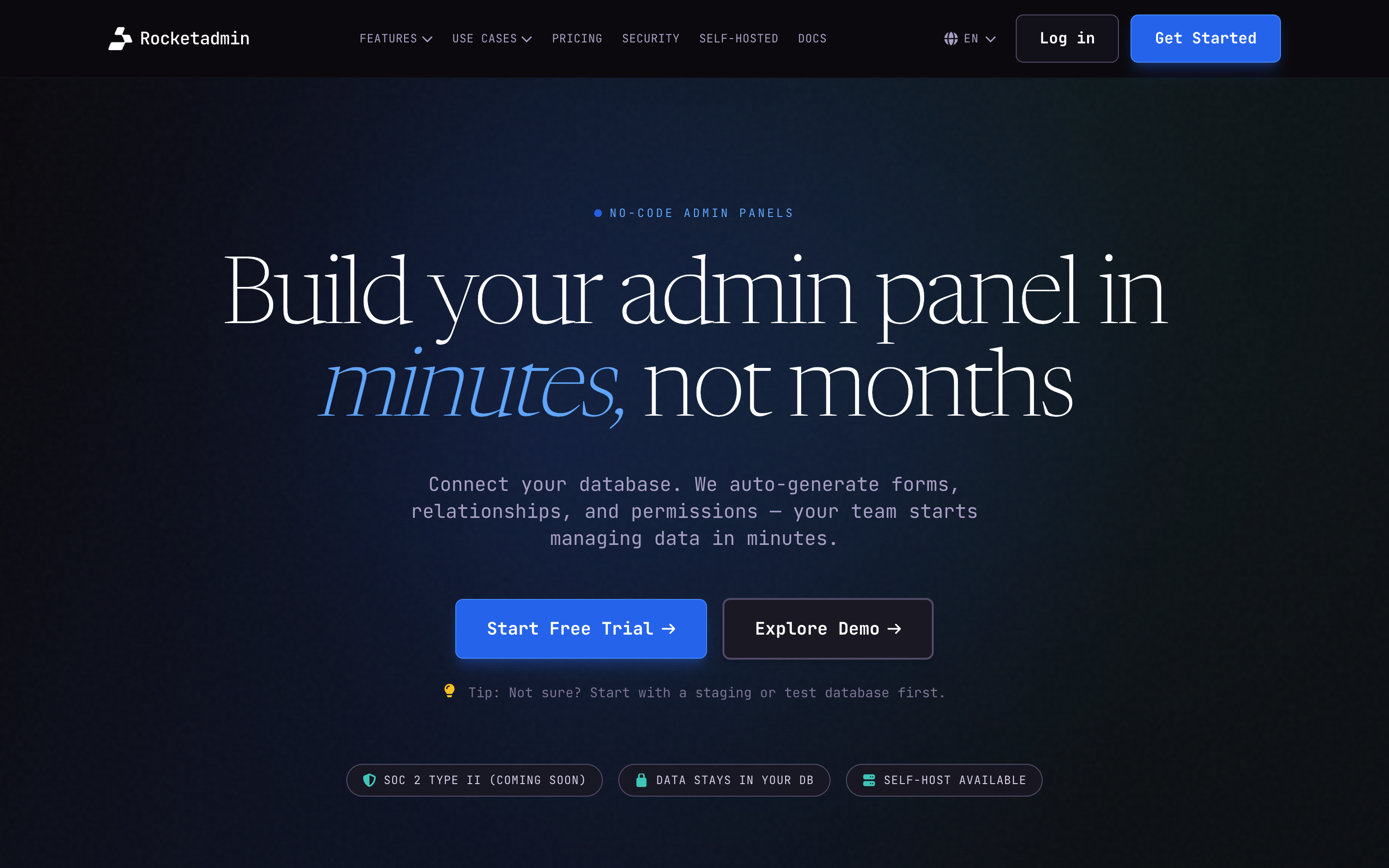 Rocketadmin website screenshot