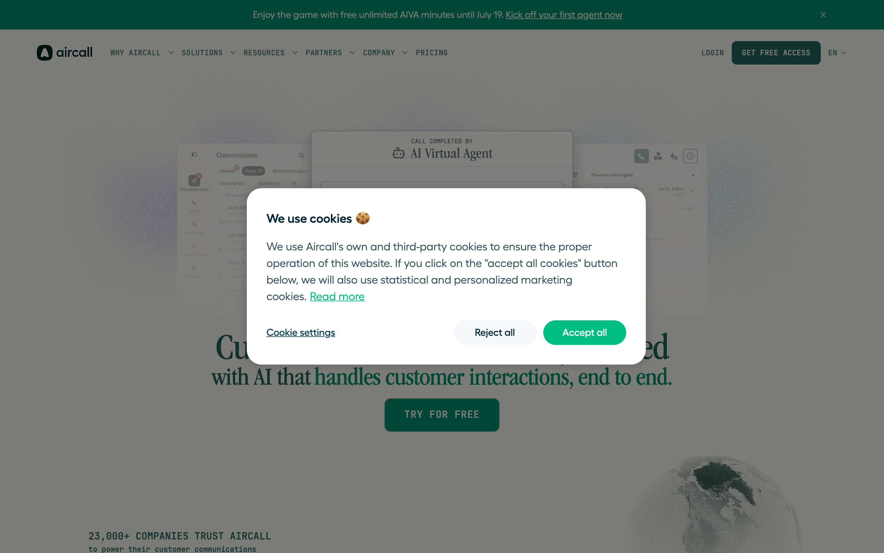 Aircall website screenshot