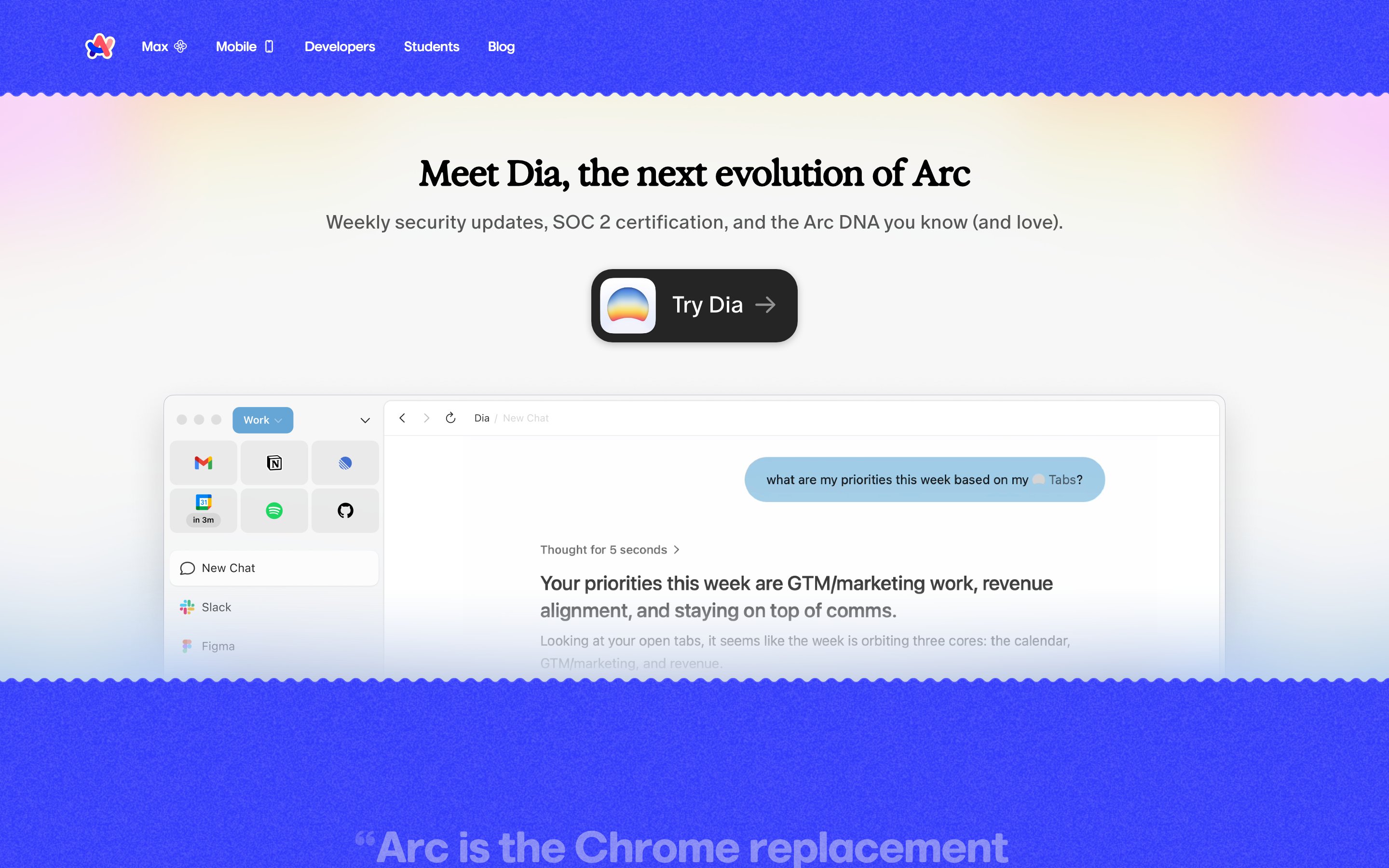 Arc website screenshot