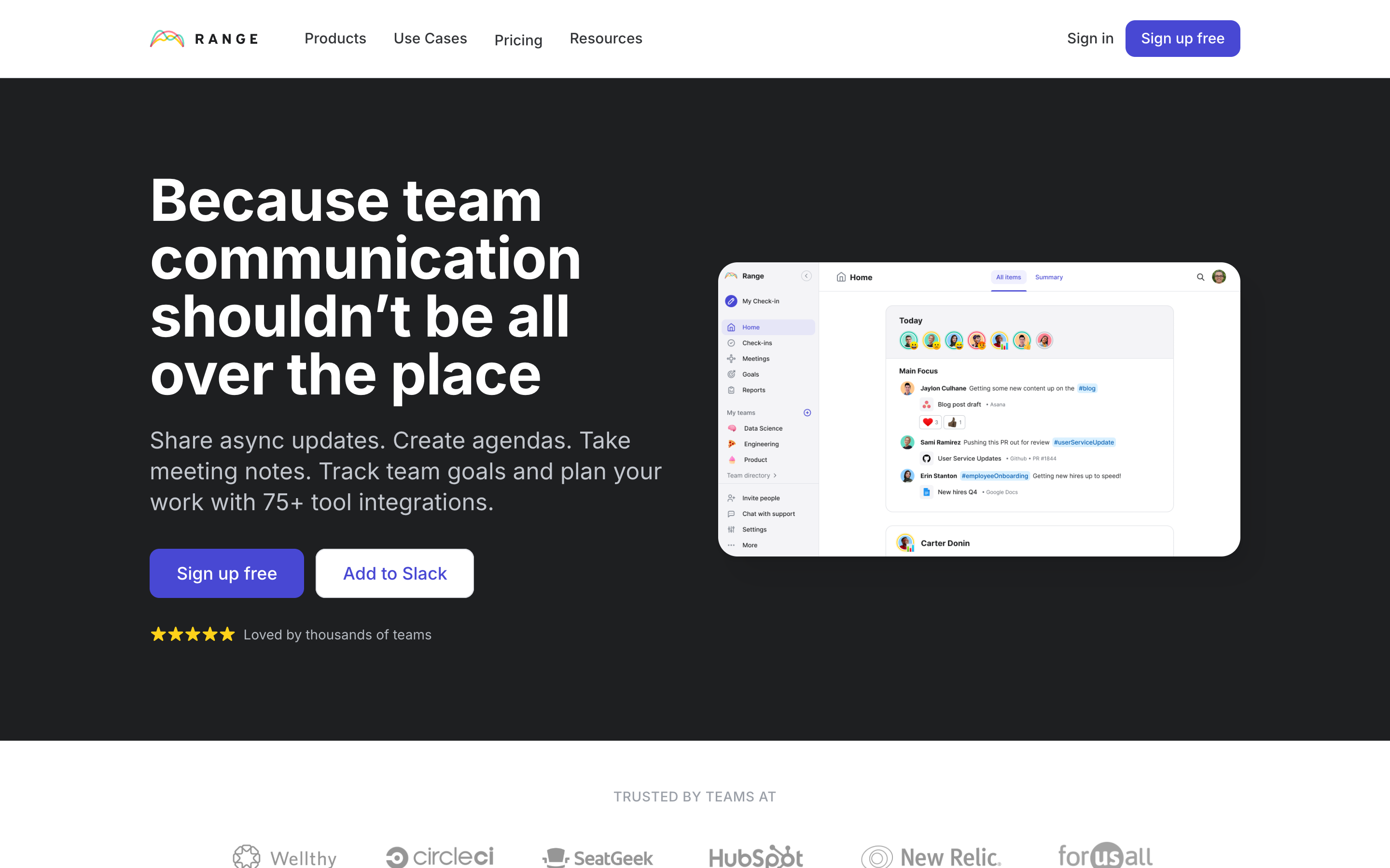Range website screenshot