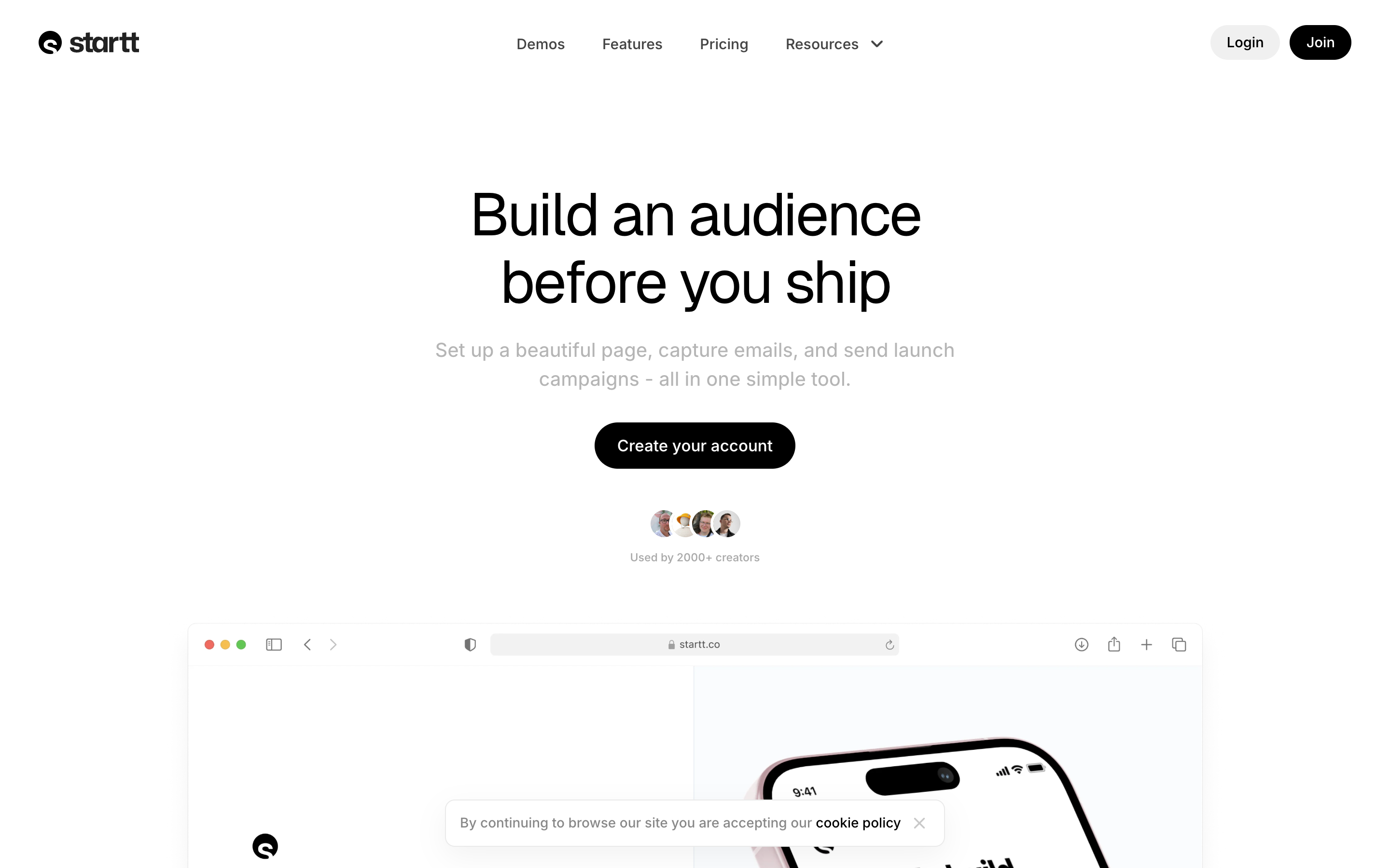 Startt website screenshot