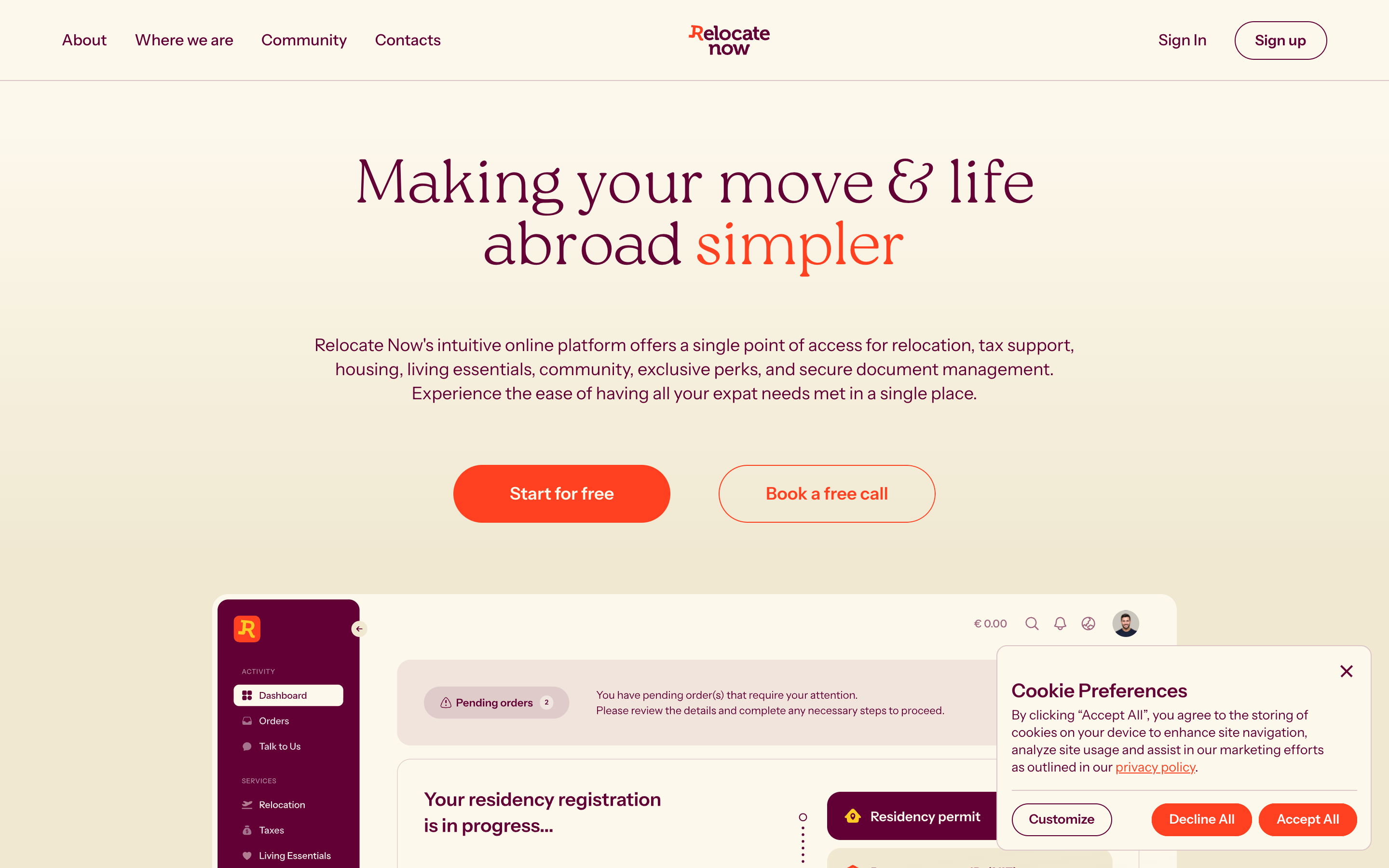 Relocatenow website screenshot