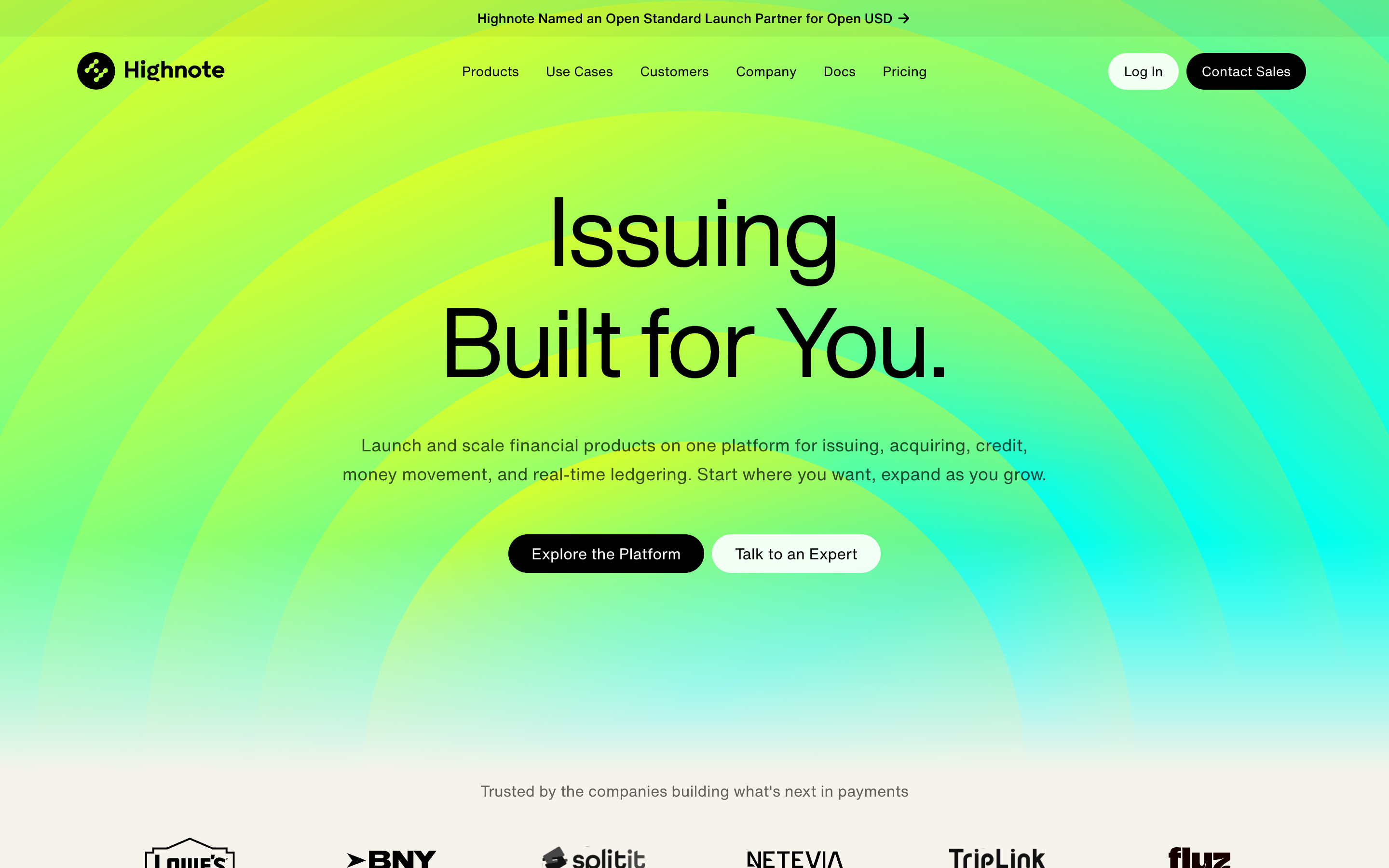 Highnote website screenshot
