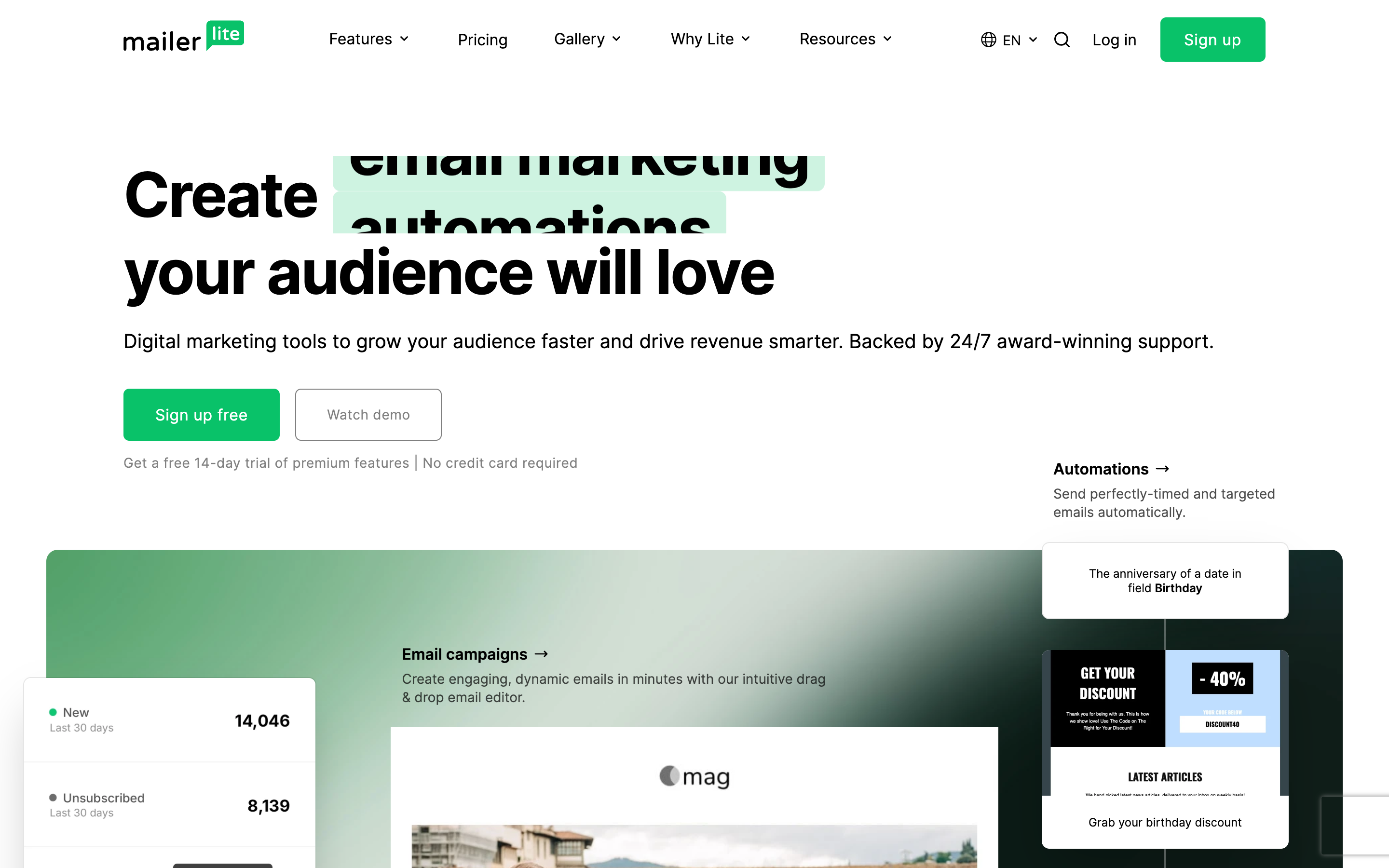 Mailerlite website screenshot
