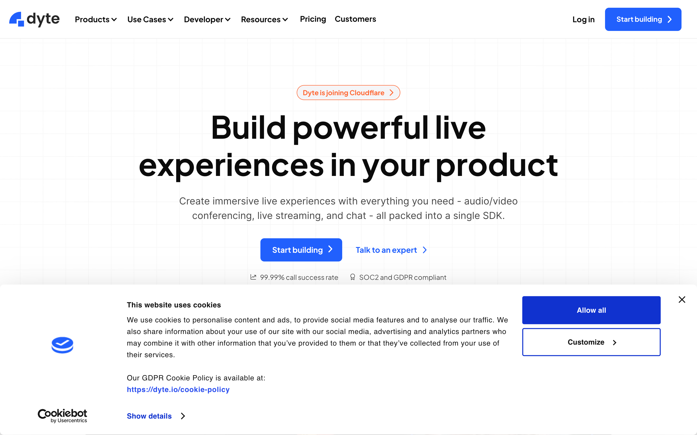 Dyte website screenshot