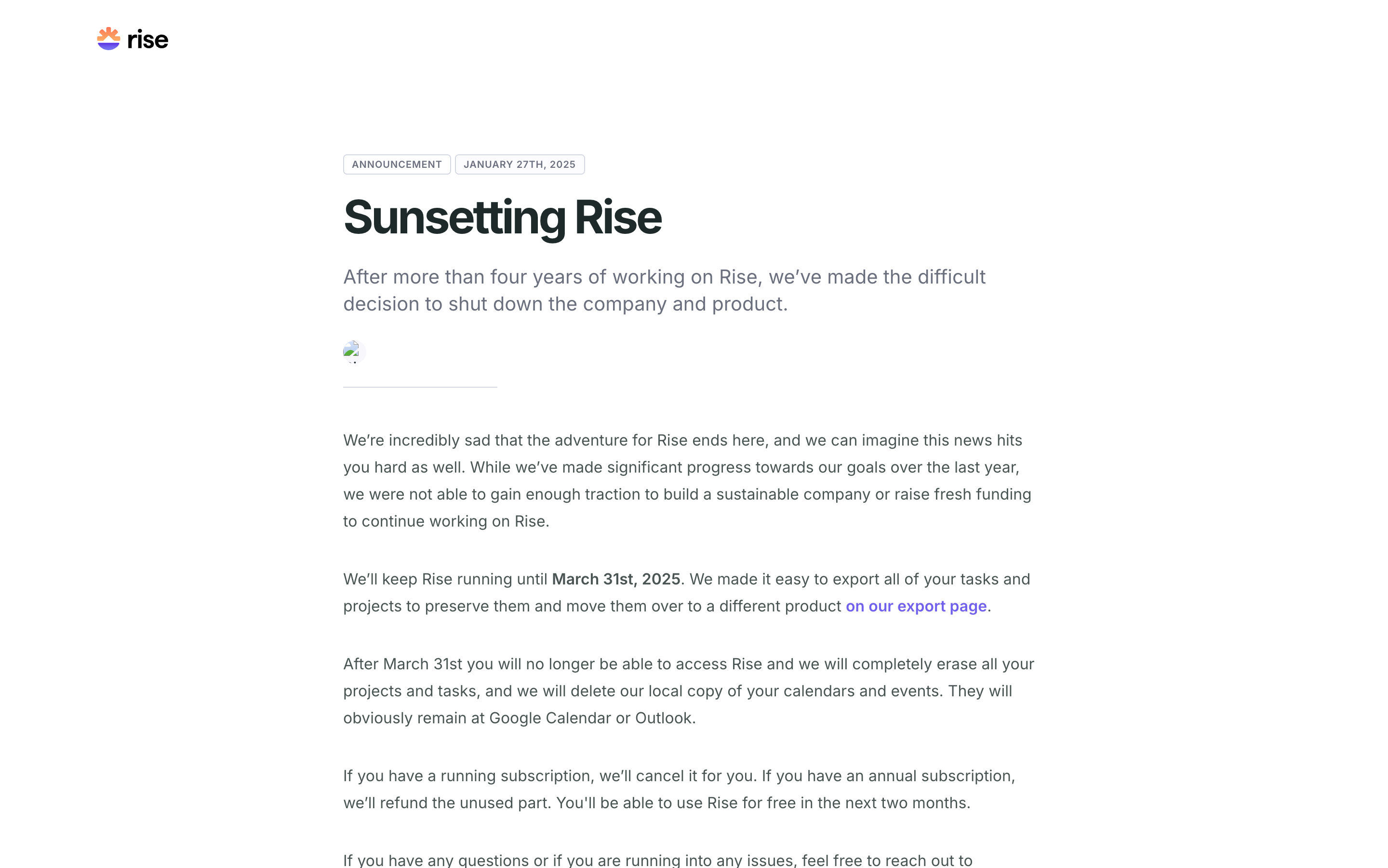 Risecalendar website screenshot