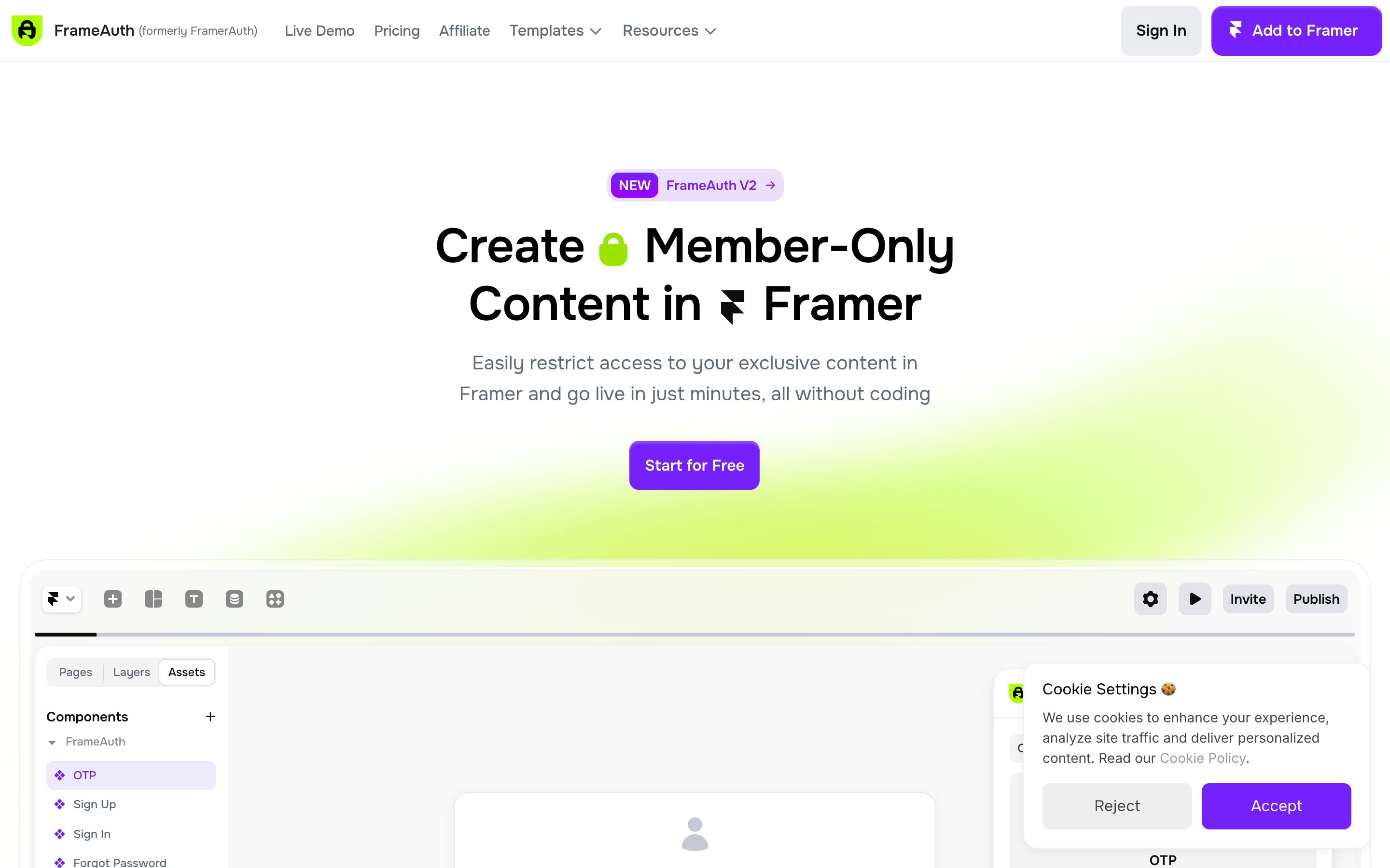 Framerauth website screenshot