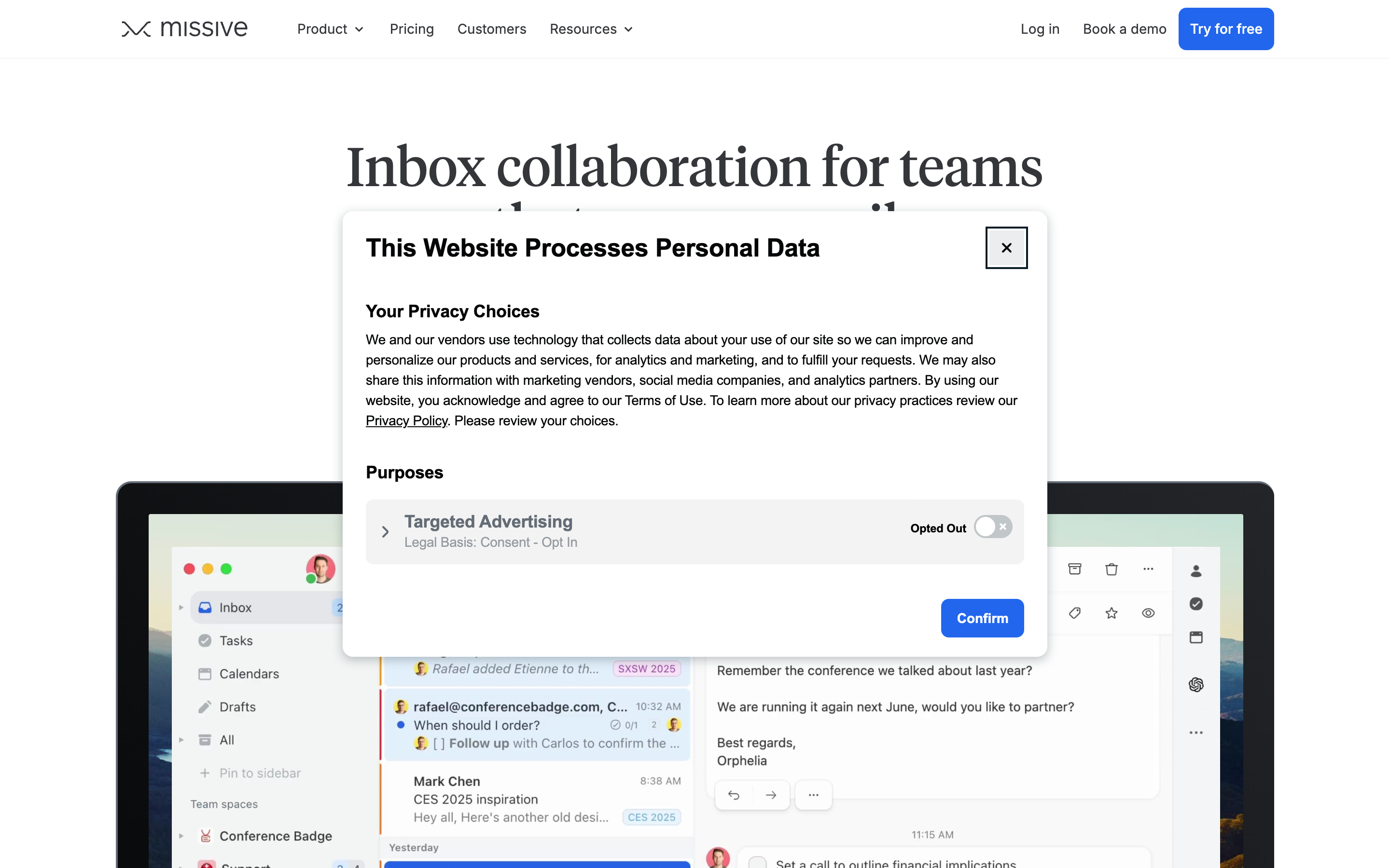 Missive website screenshot