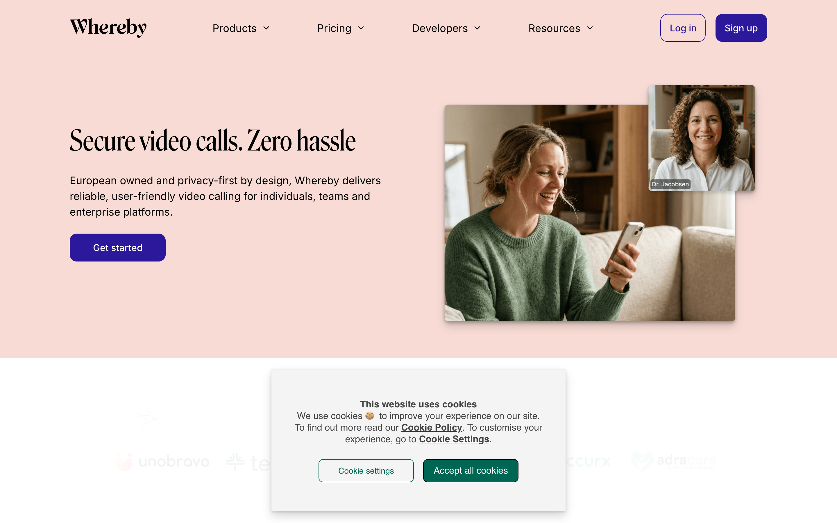 Whereby website screenshot