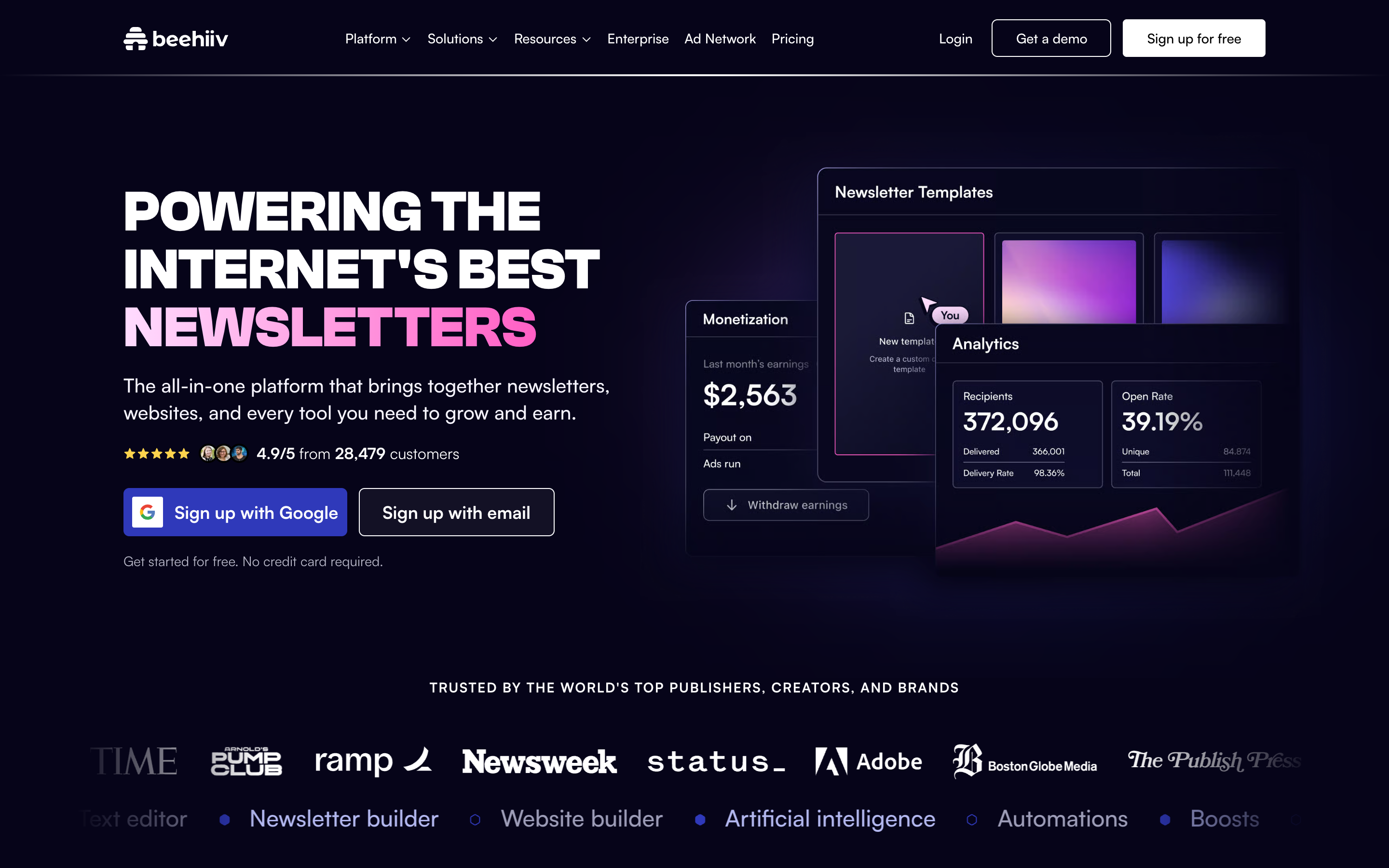 Beehiiv website screenshot
