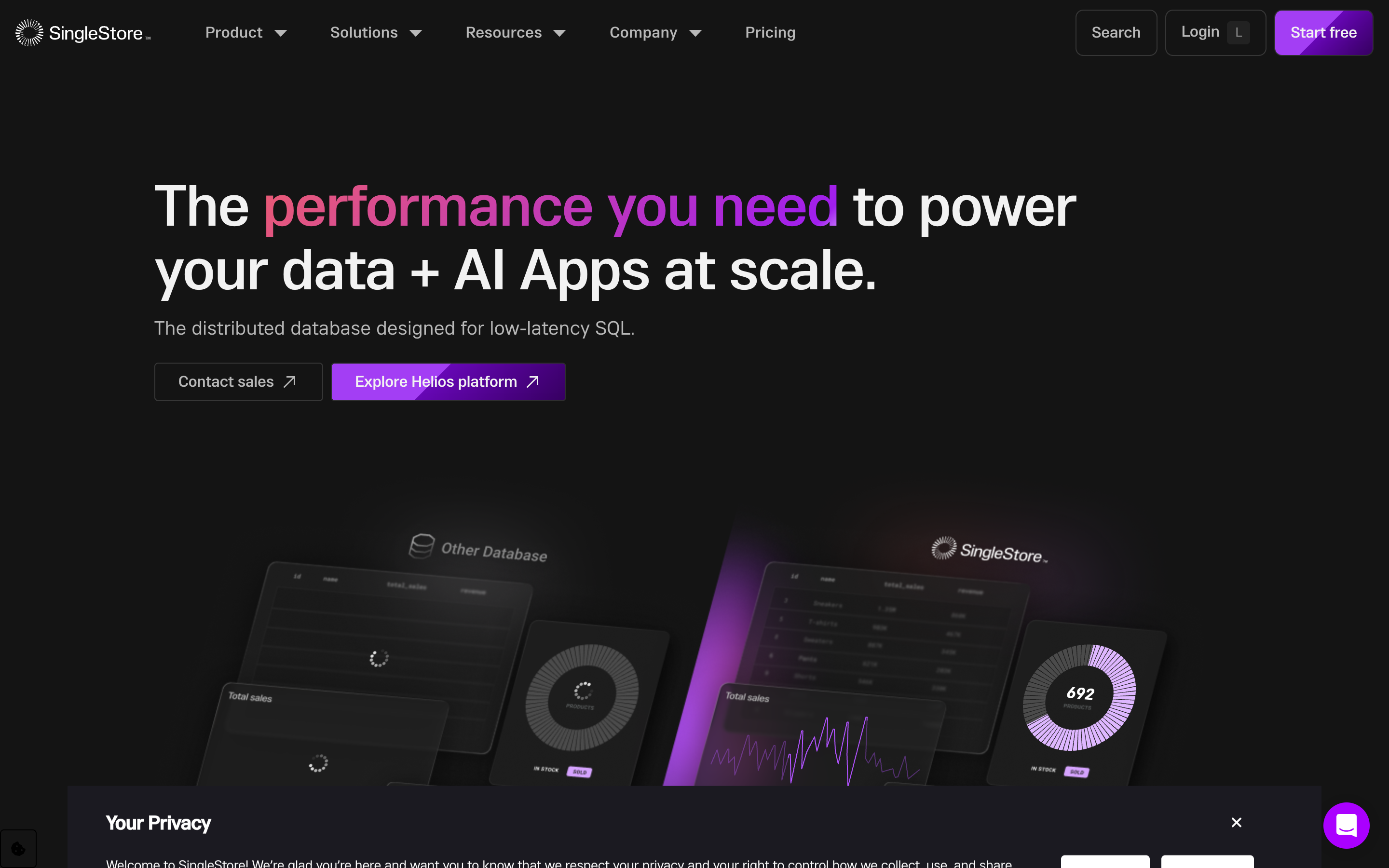 Singlestore website screenshot