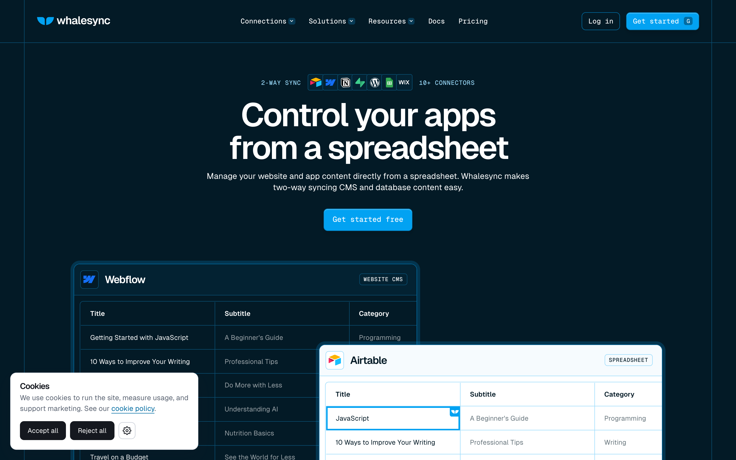 Whalesync website screenshot
