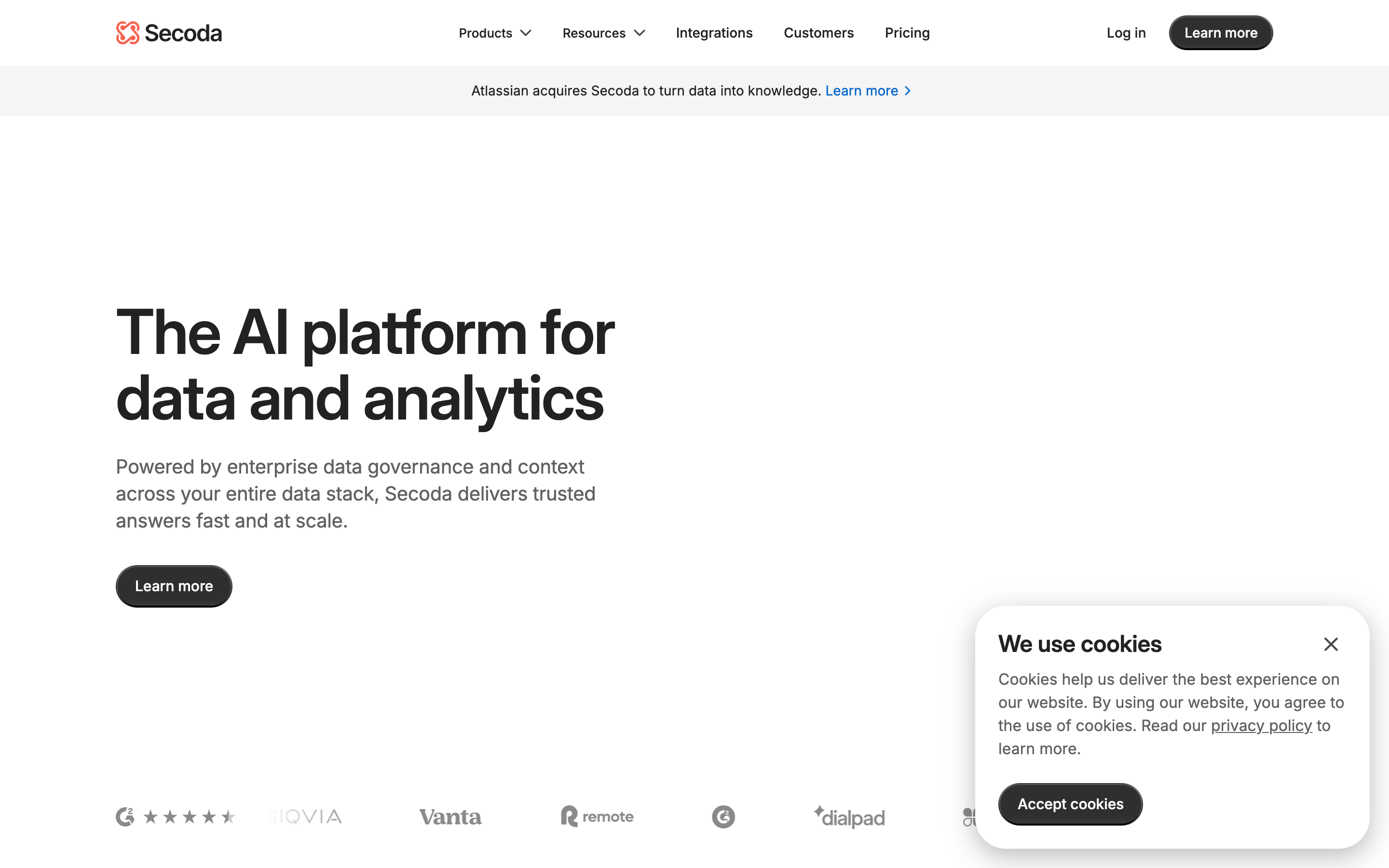 Secoda website screenshot