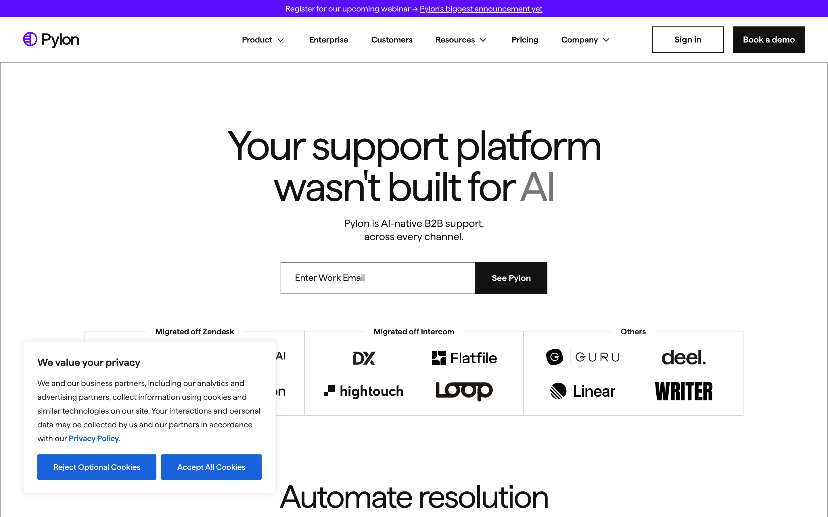 Usepylon website screenshot