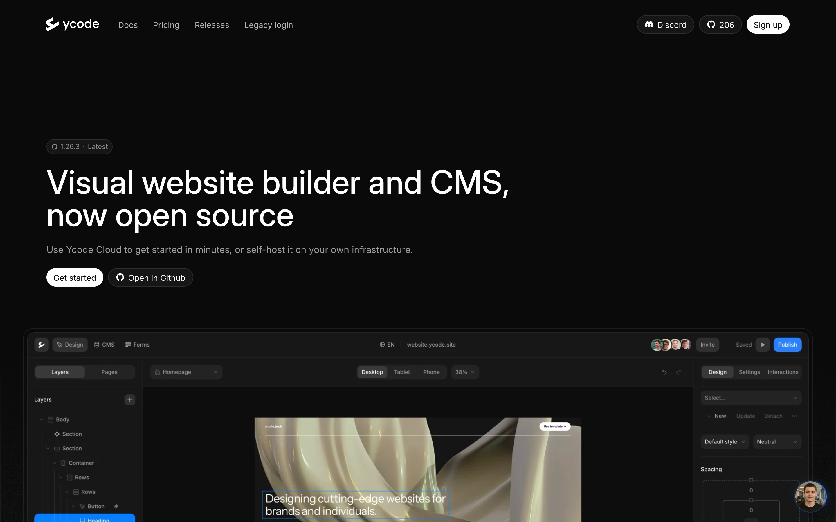 Ycode website screenshot